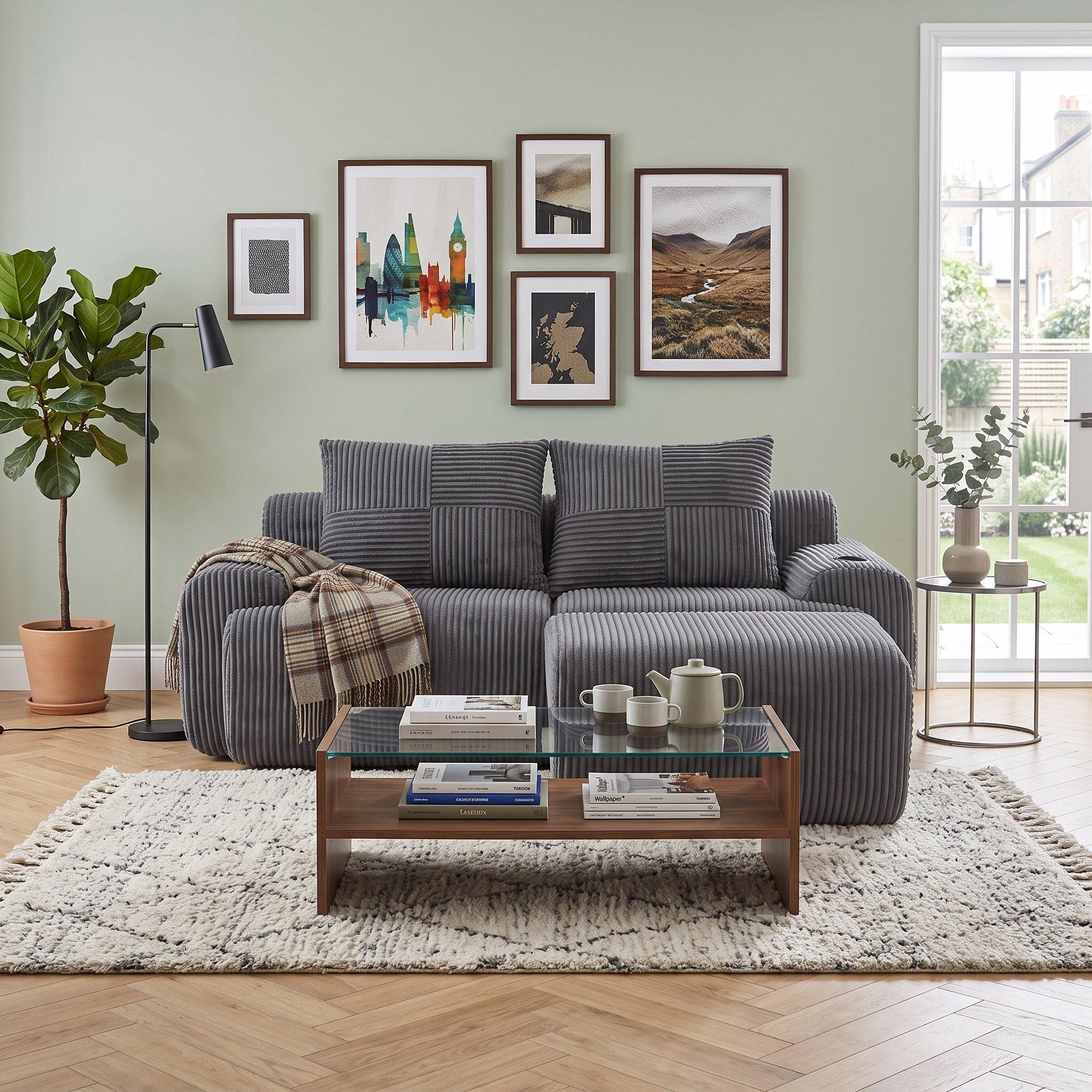 Dark Gray - Urban Meuble - Modular Corduroy Sofa with Ottomans - 2