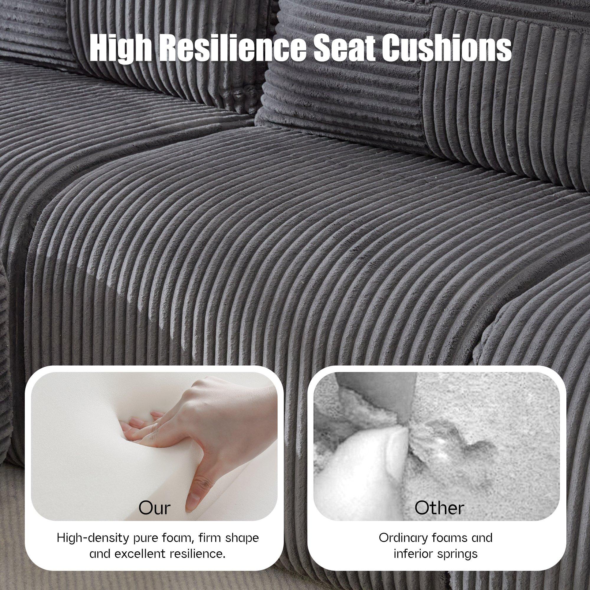 Dark Gray - Urban Meuble - Modular Corduroy Sofa with Ottomans - 10