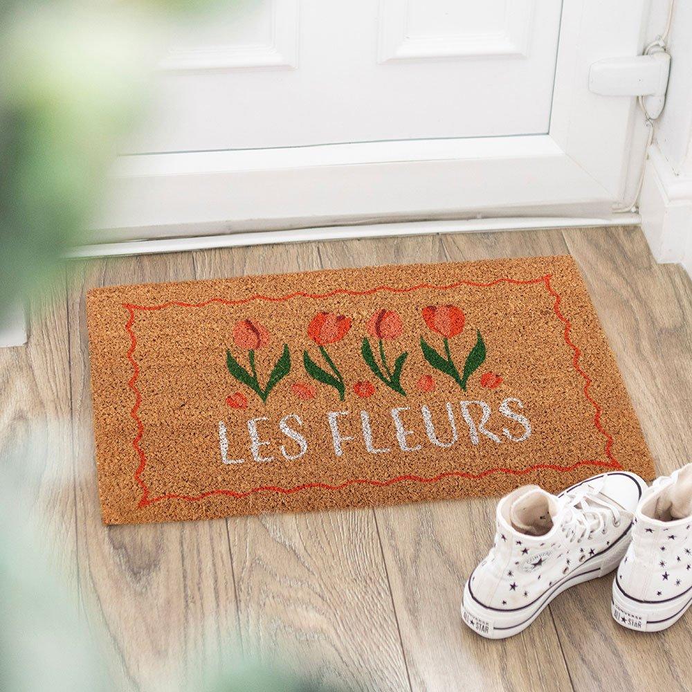 White - Something Different - Natural Les Fleurs Tulip Doormat - 1