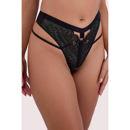 Playful Promises Tabitha Dark Green Wet-Look Lace High Waist Thong
