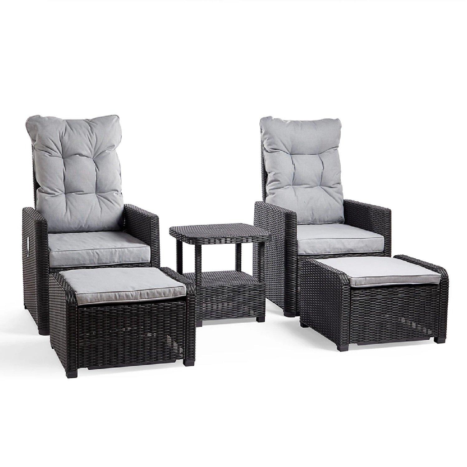 Grey - VonHaus - Parga 2 Seat Faux Rattan Recliner Bistro Set - 1