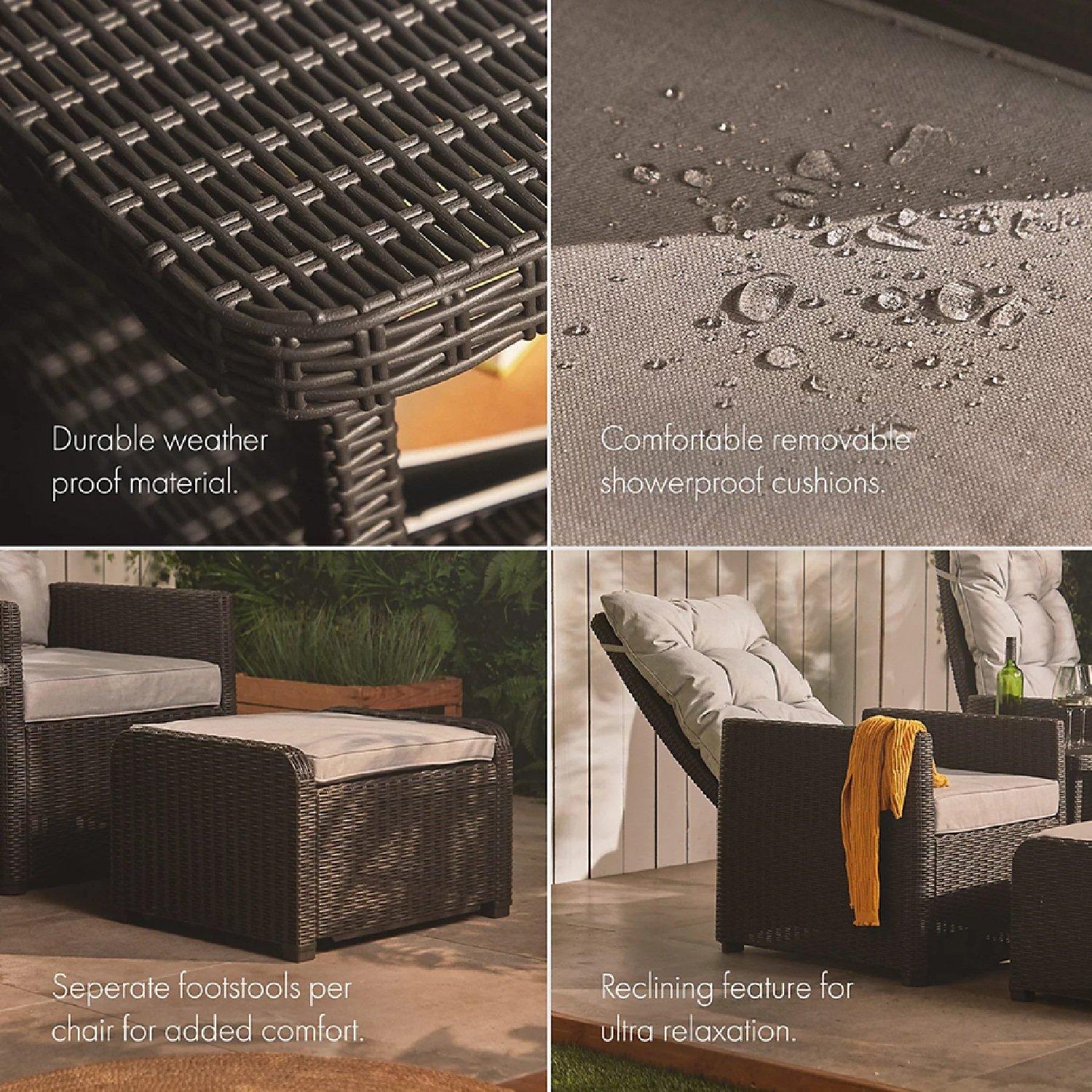 Grey - VonHaus - Parga 2 Seat Faux Rattan Recliner Bistro Set - 2