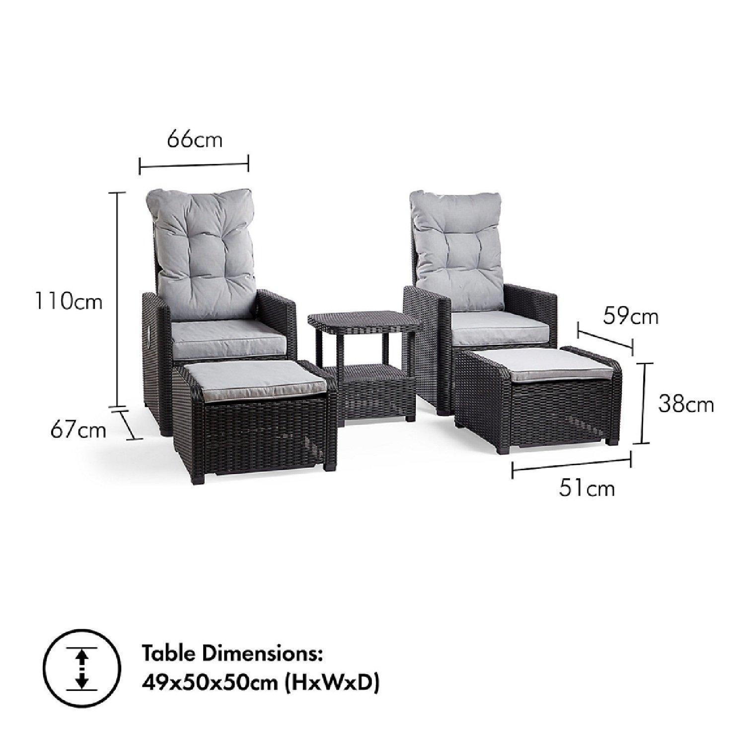 Grey - VonHaus - Parga 2 Seat Faux Rattan Recliner Bistro Set - 8