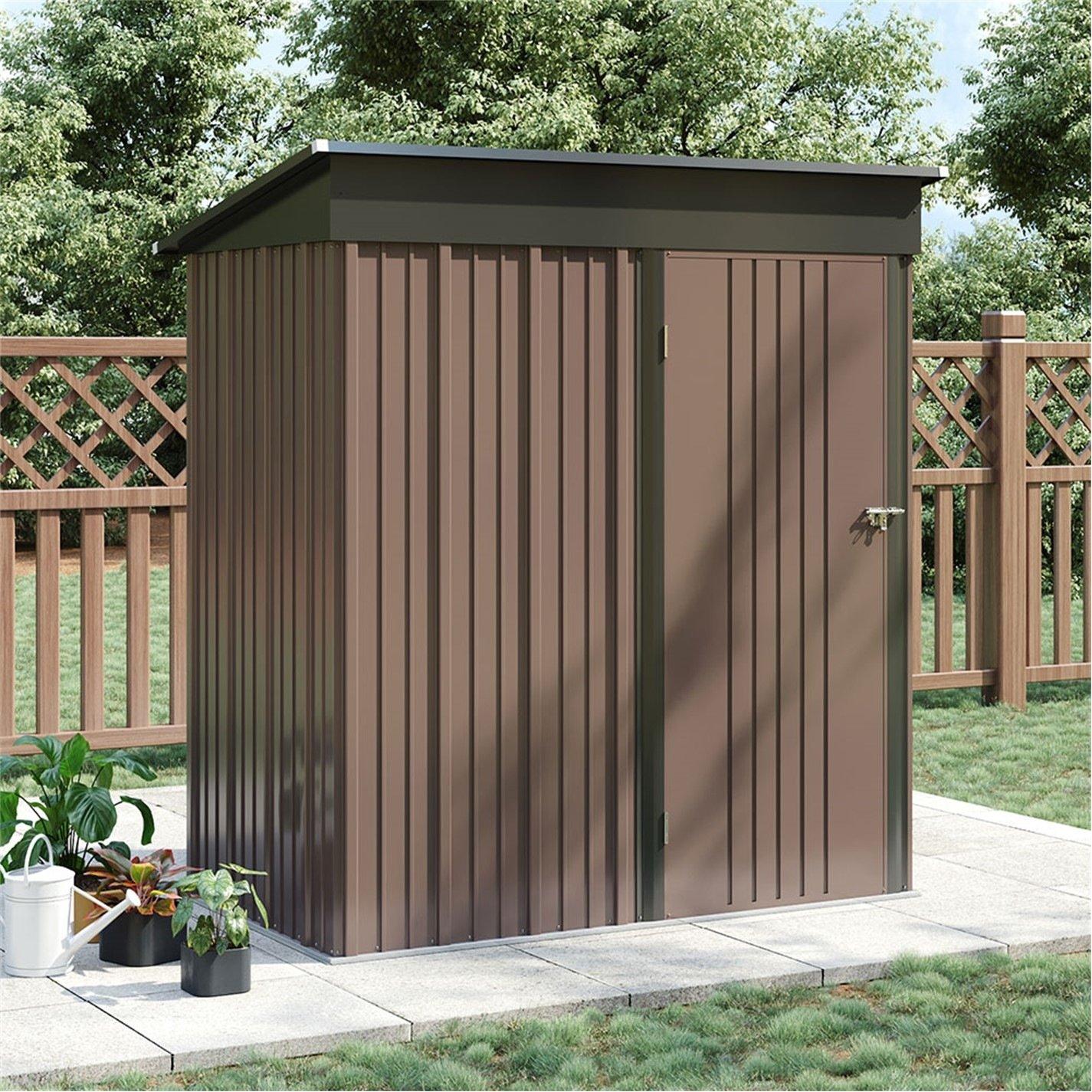 Brown - Breeins - Outdoor 3x5Fts Storage Metal Shed Brown - 1