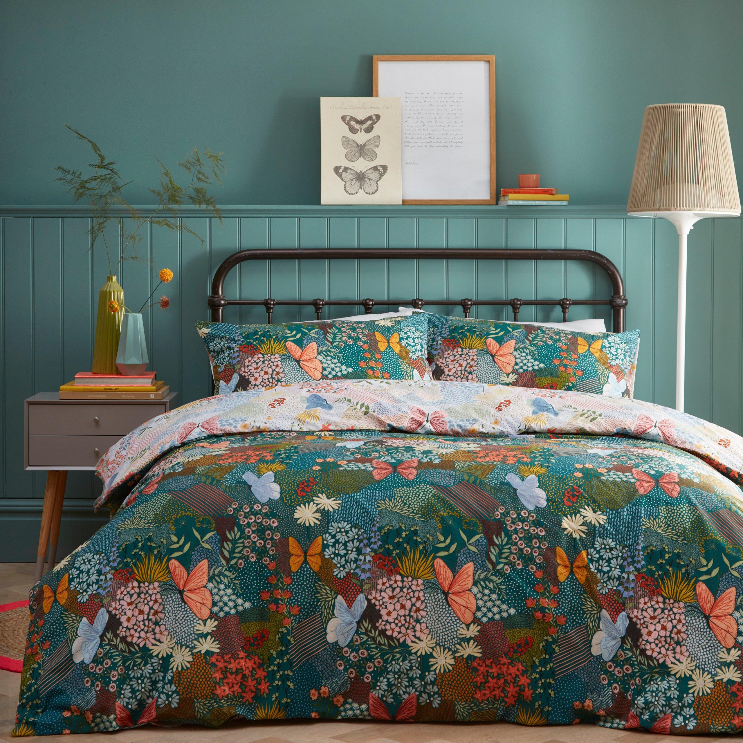 Teal - furn. - Forage Floral Duvet Set - 2