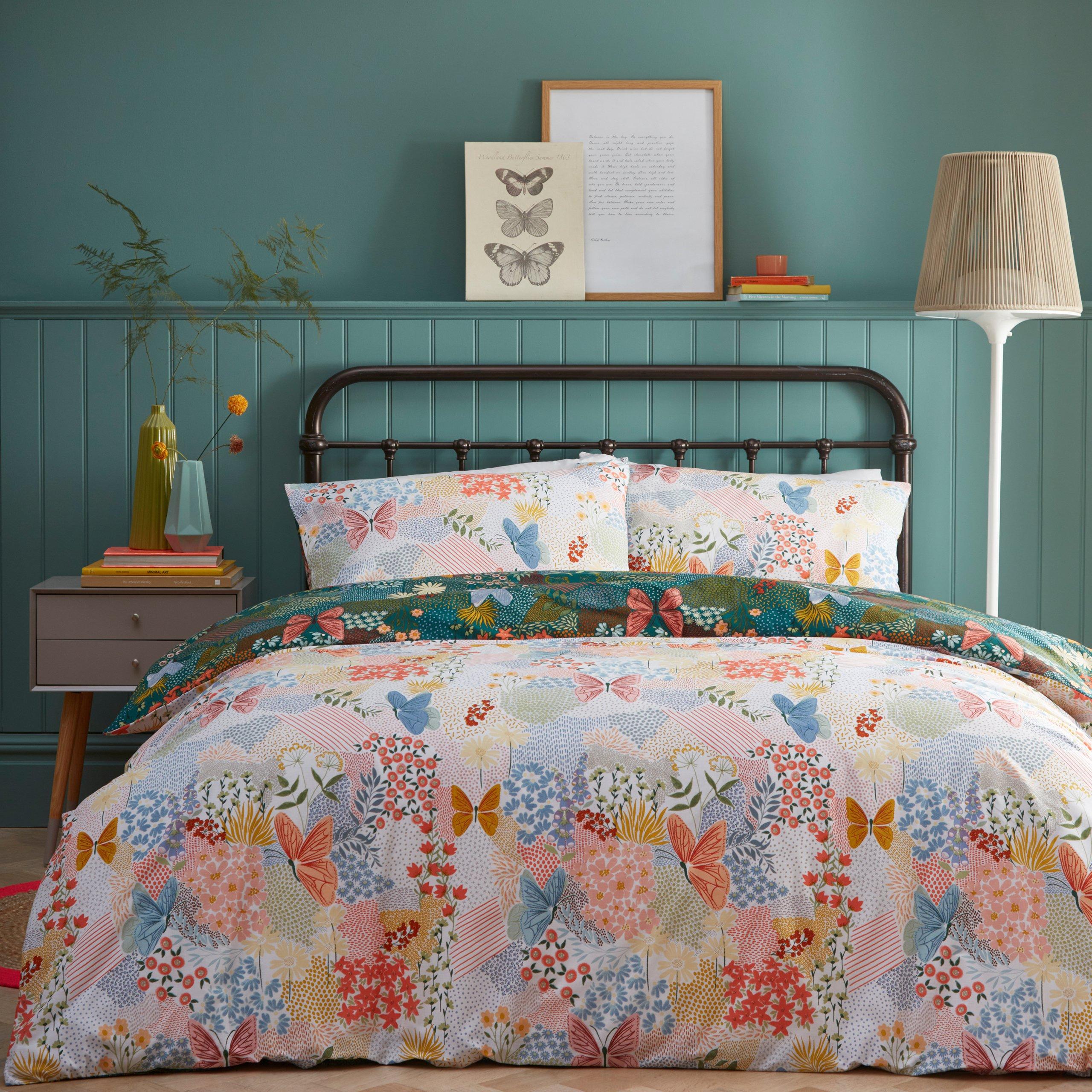 Teal - furn. - Forage Floral Duvet Set - 3