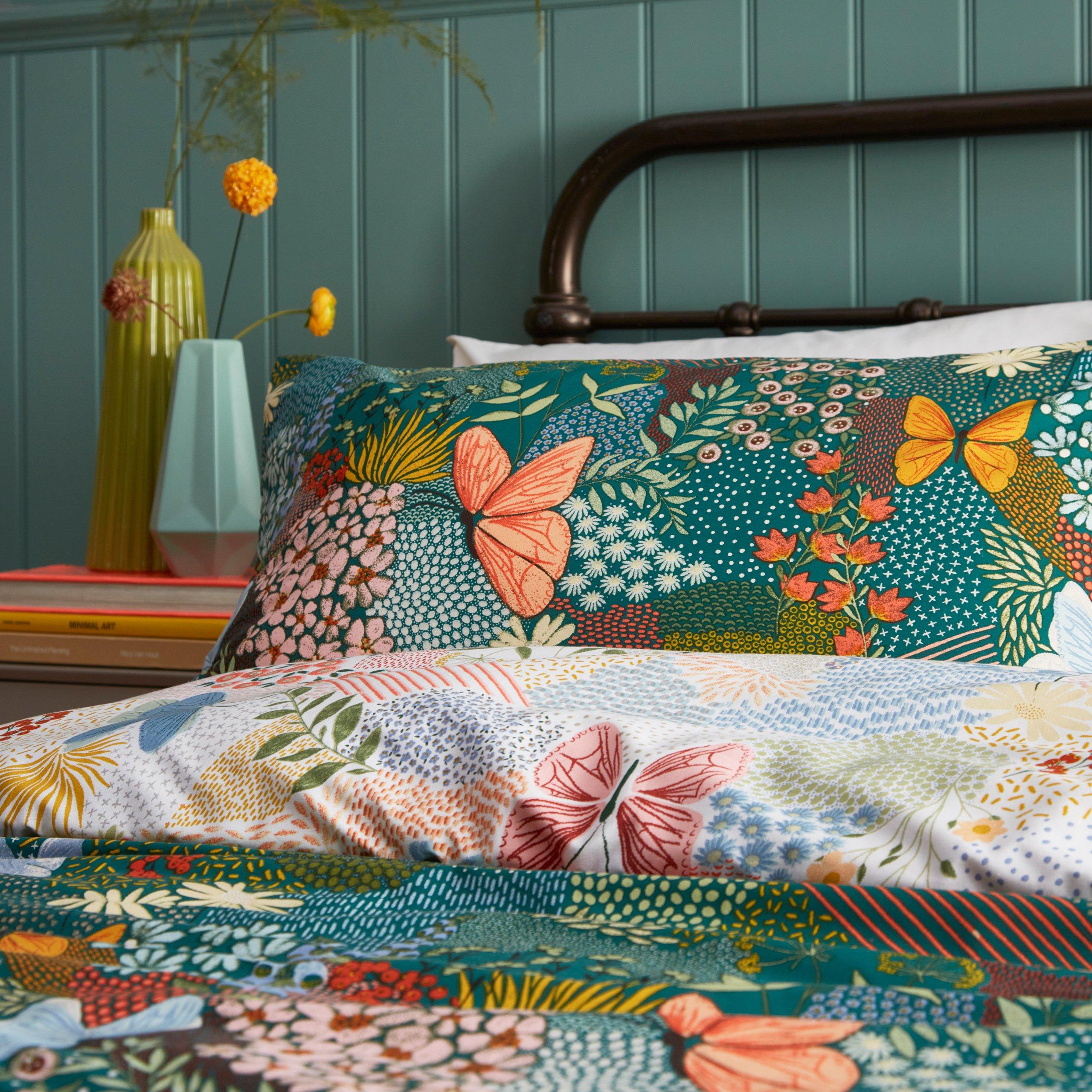 Teal - furn. - Forage Floral Duvet Set - 4