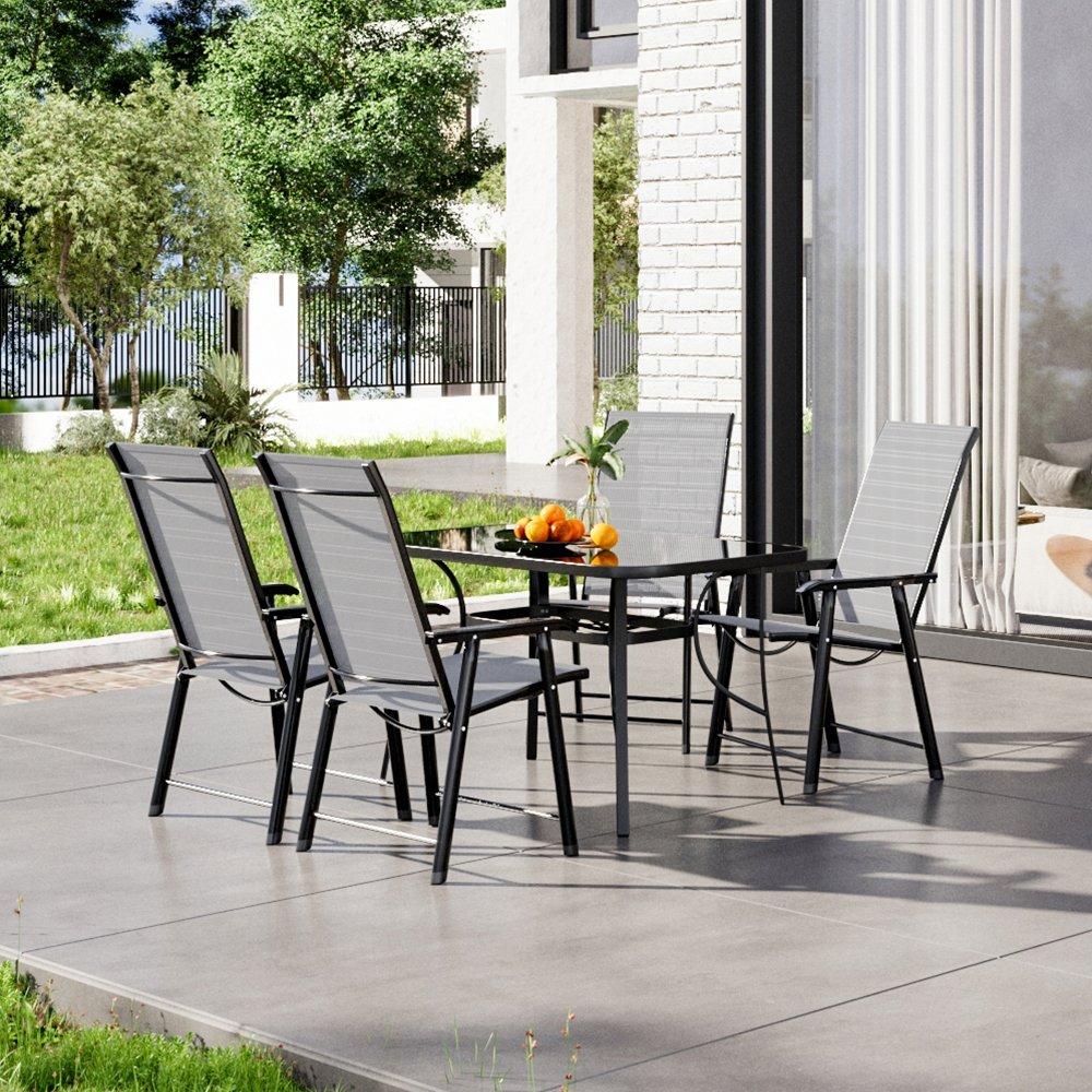 Black - Breeins - Rectangle Metallic Table with 4 Folding Chairs - 1