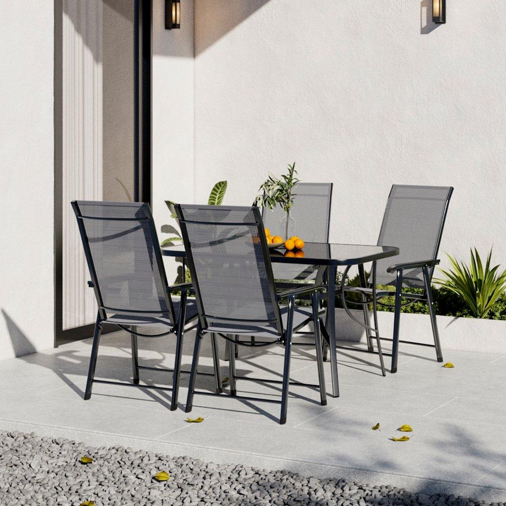 Black - Breeins - Rectangle Metallic Table with 4 Folding Chairs - 2