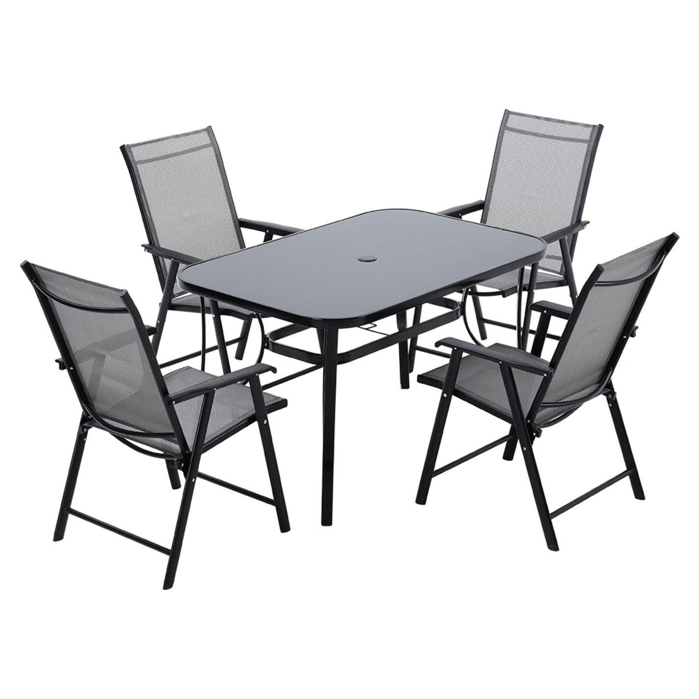 Black - Breeins - Rectangle Metallic Table with 4 Folding Chairs - 4
