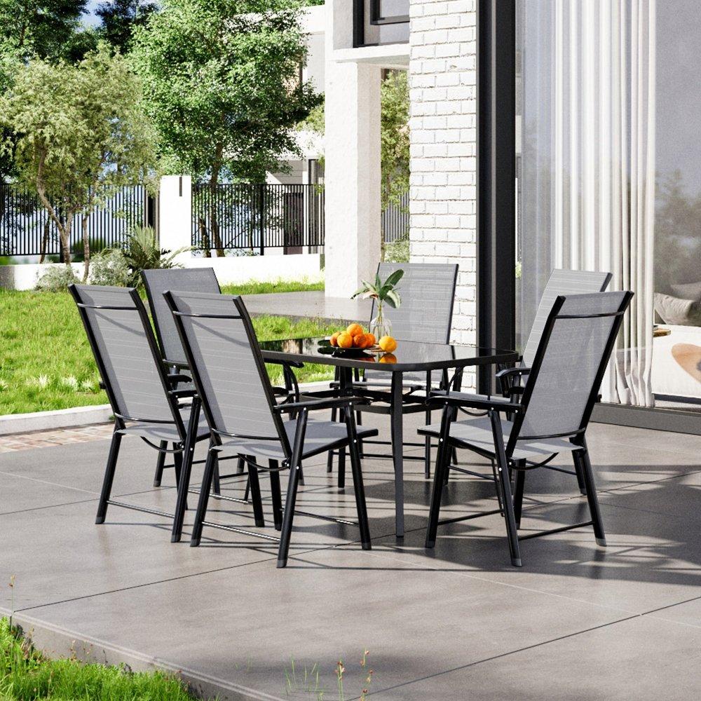 Black - Breeins - 1.2m Metallic Table with 6 Folding Chairs - 1