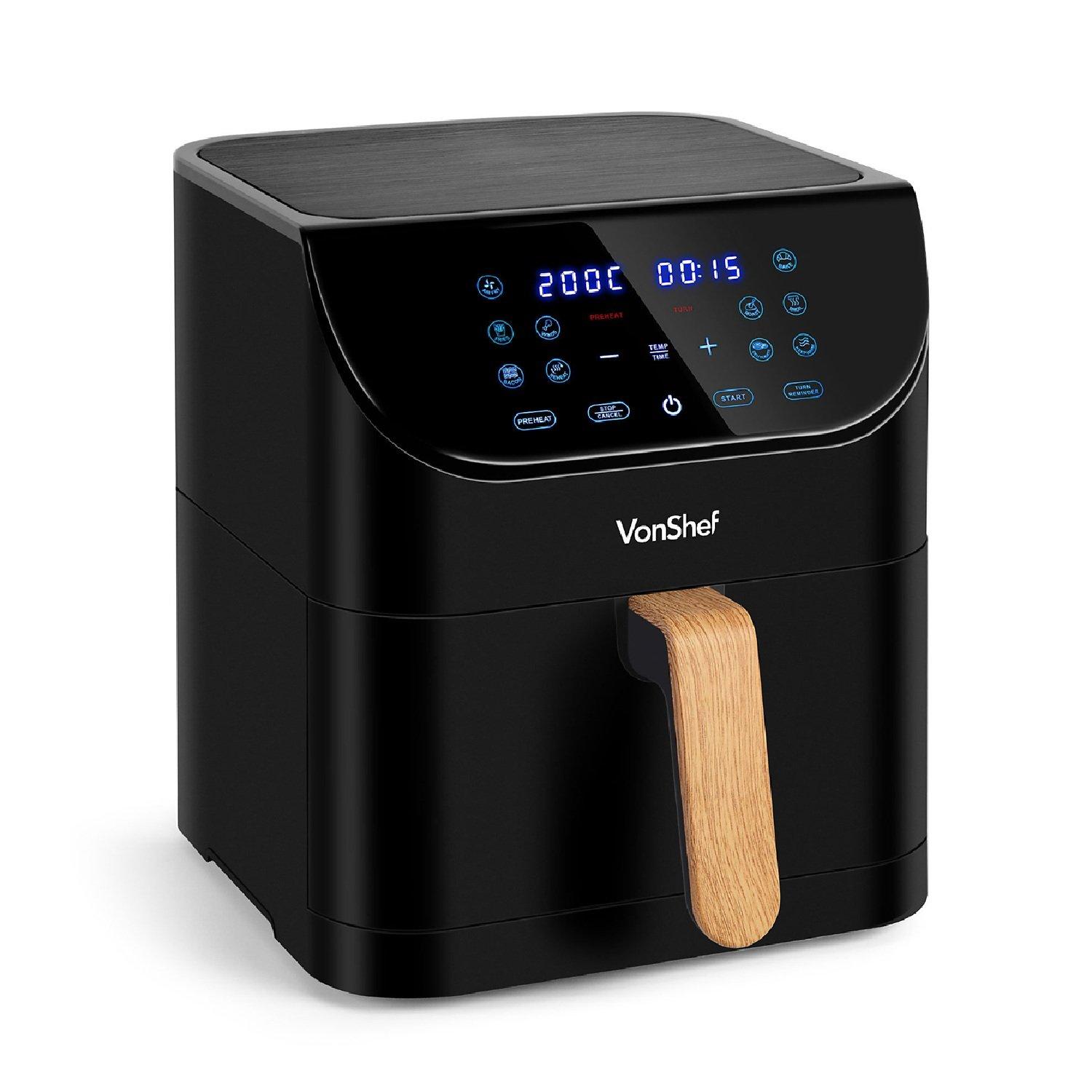 Black - VonShef - Fika Black & Wood 6L Air Fryer - 1
