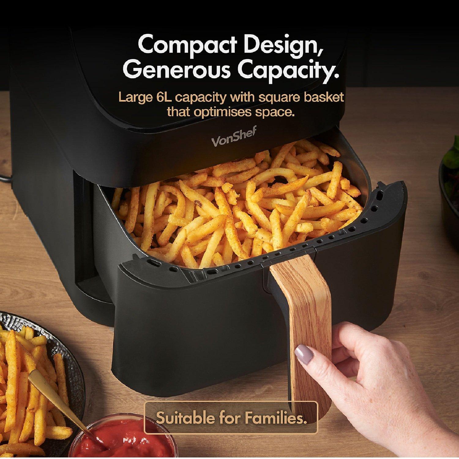 Black - VonShef - Fika Black & Wood 6L Air Fryer - 2