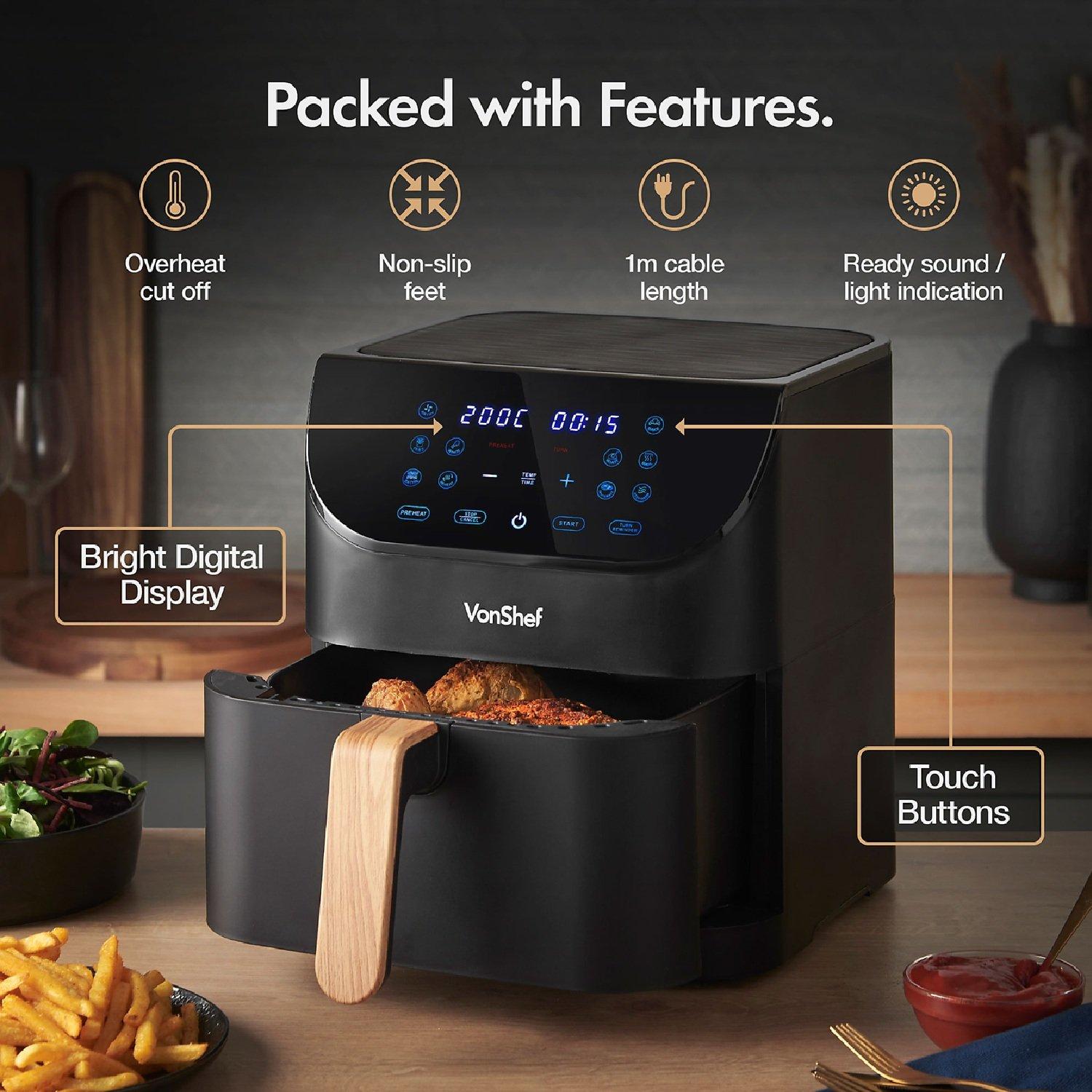 Black - VonShef - Fika Black & Wood 6L Air Fryer - 3
