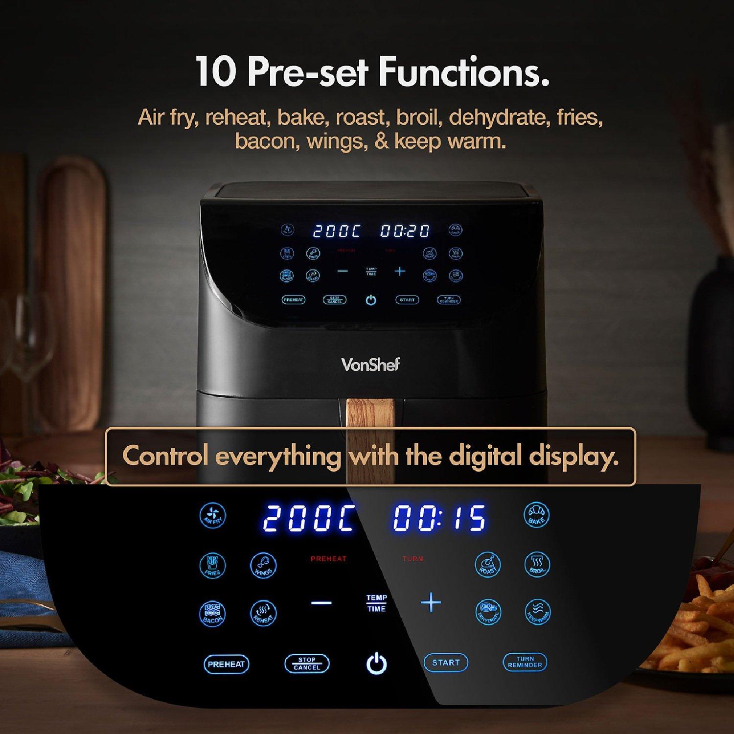 Black - VonShef - Fika Black & Wood 6L Air Fryer - 4