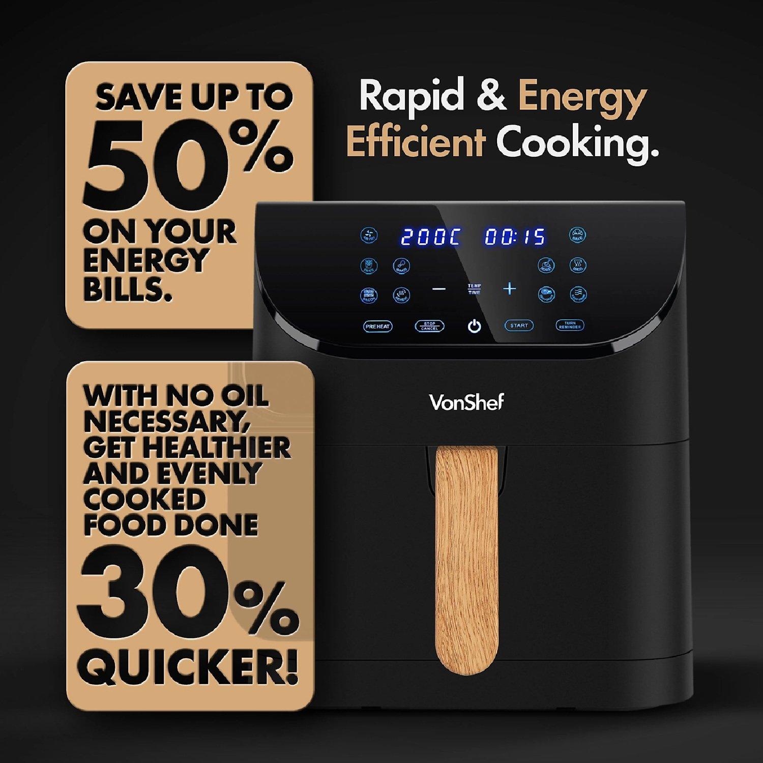 Black - VonShef - Fika Black & Wood 6L Air Fryer - 5