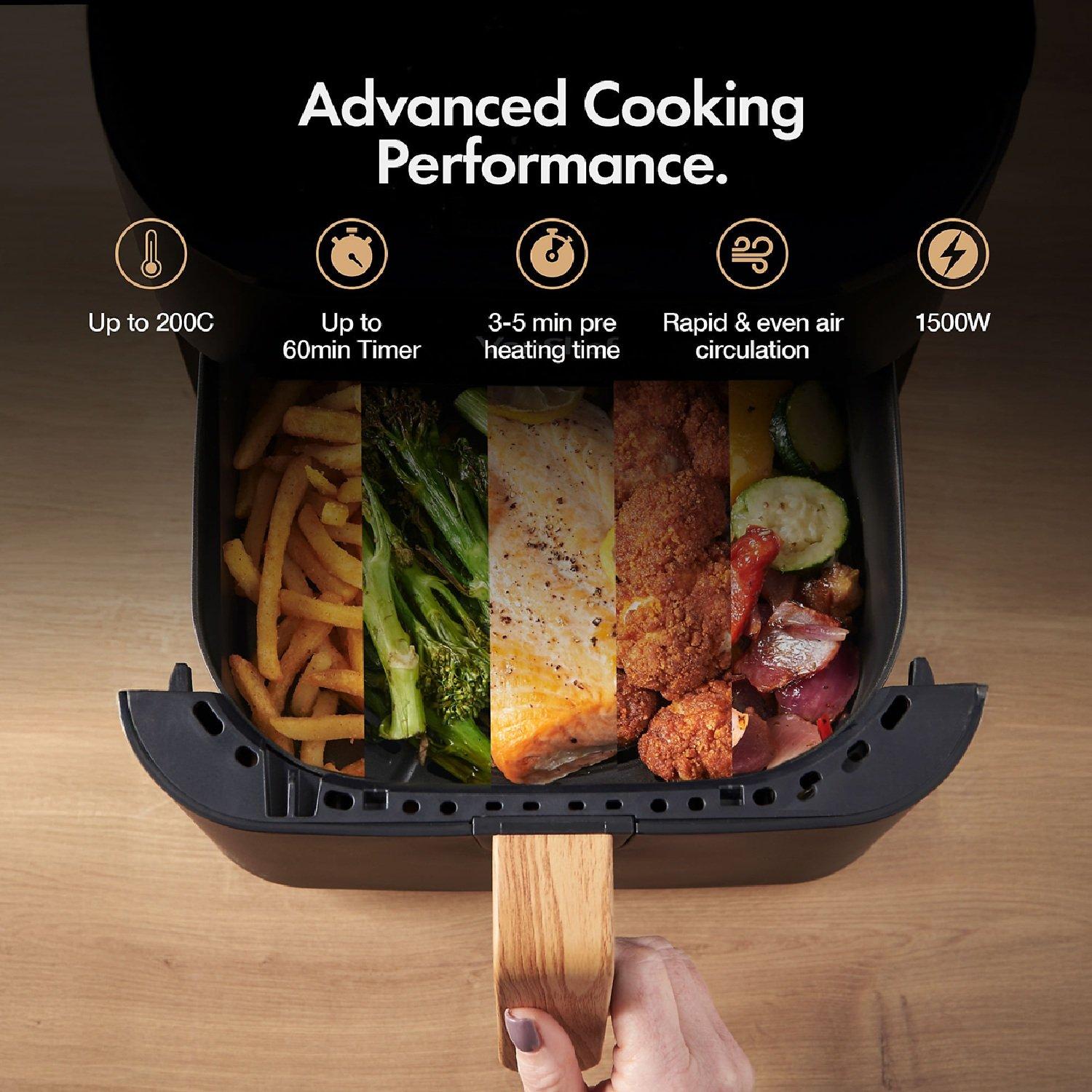 Black - VonShef - Fika Black & Wood 6L Air Fryer - 6