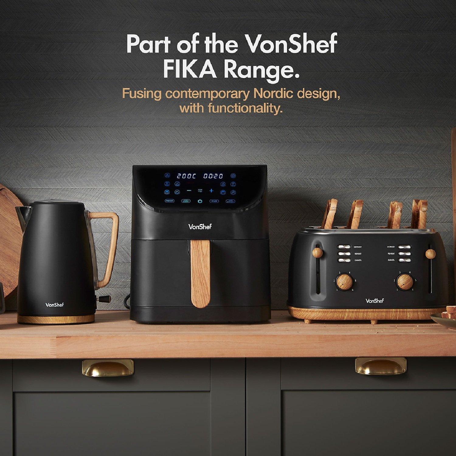 Black - VonShef - Fika Black & Wood 6L Air Fryer - 8
