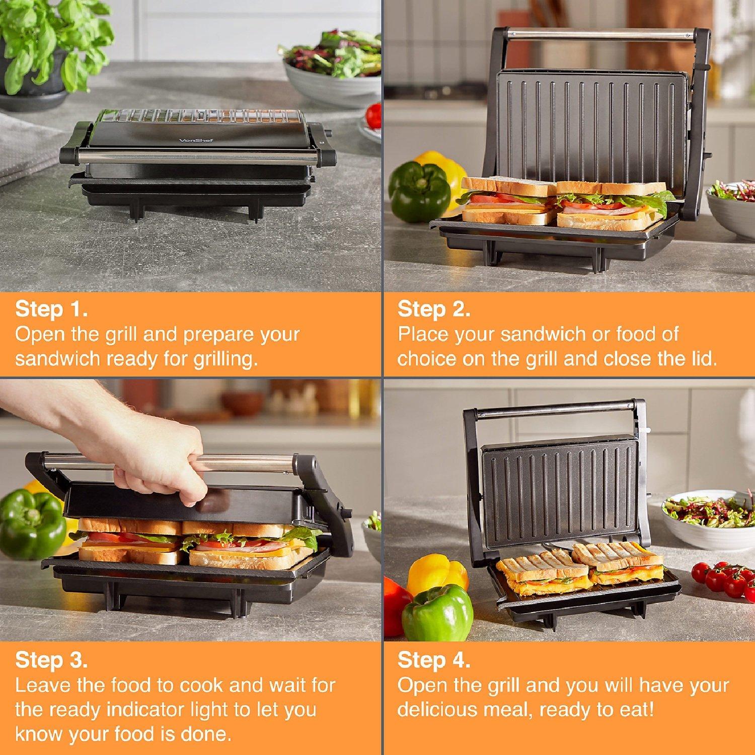 Black - VonShef - 2 Slice Sandwich Grill - 7