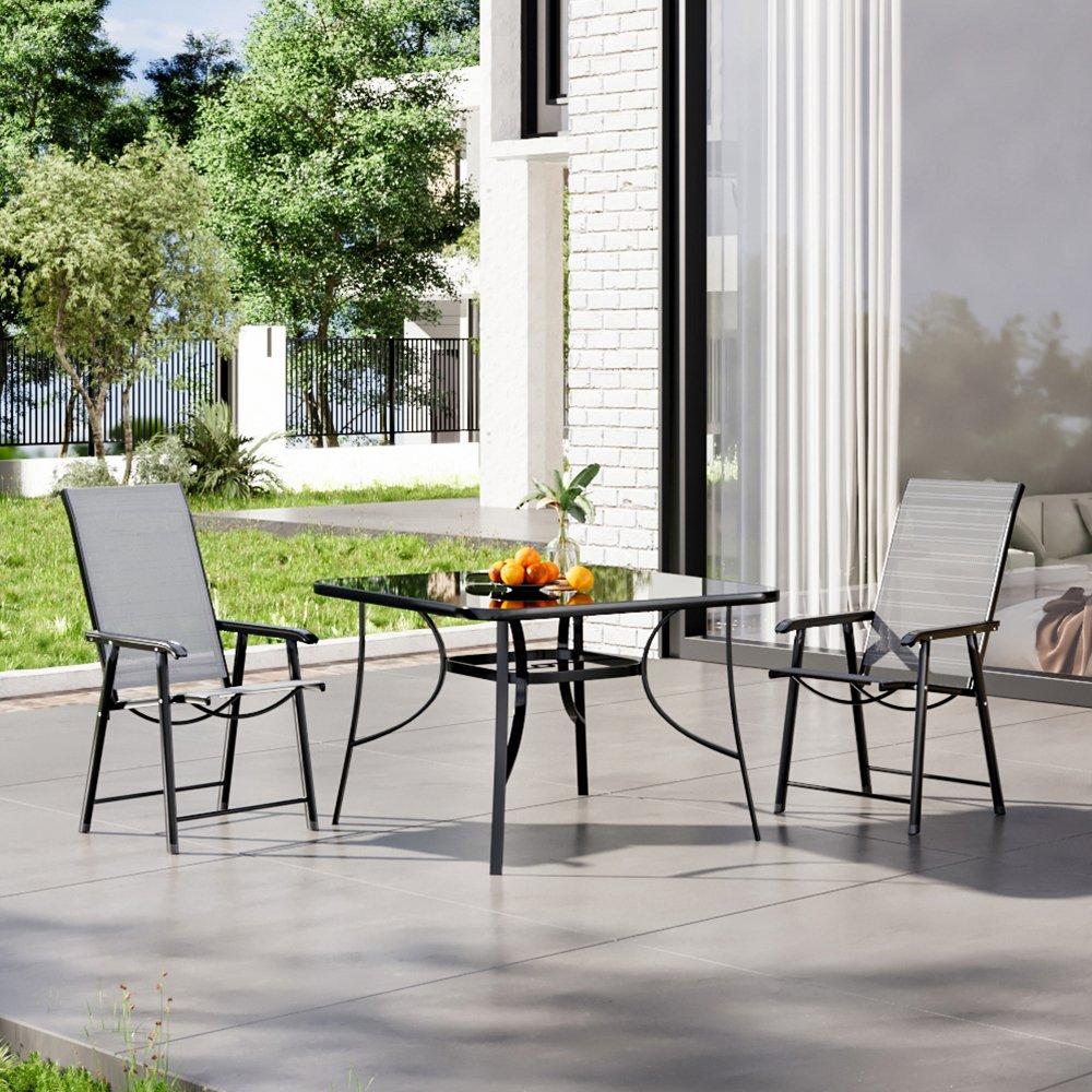Black - Breeins - Square Glass Table with 2 Folding Chairs - 1