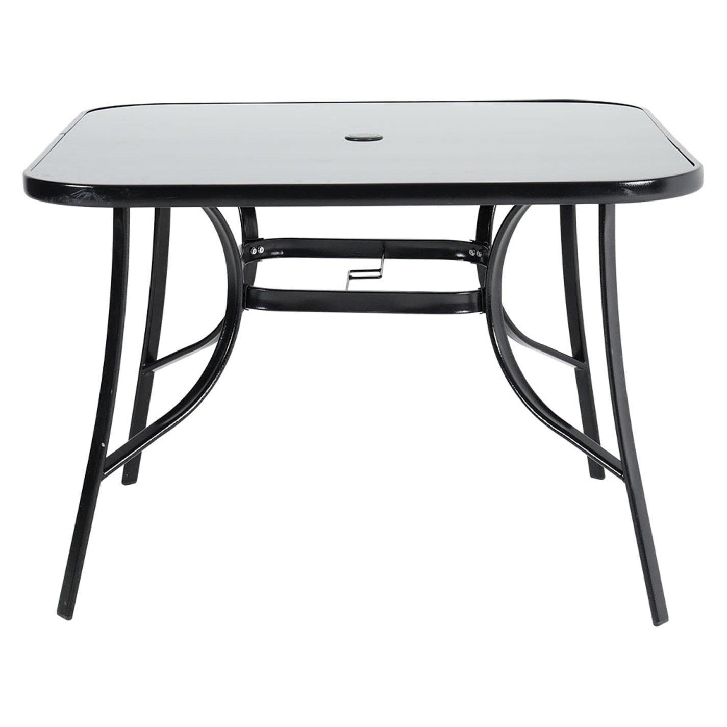 Black - Breeins - Square Glass Table with 2 Folding Chairs - 4