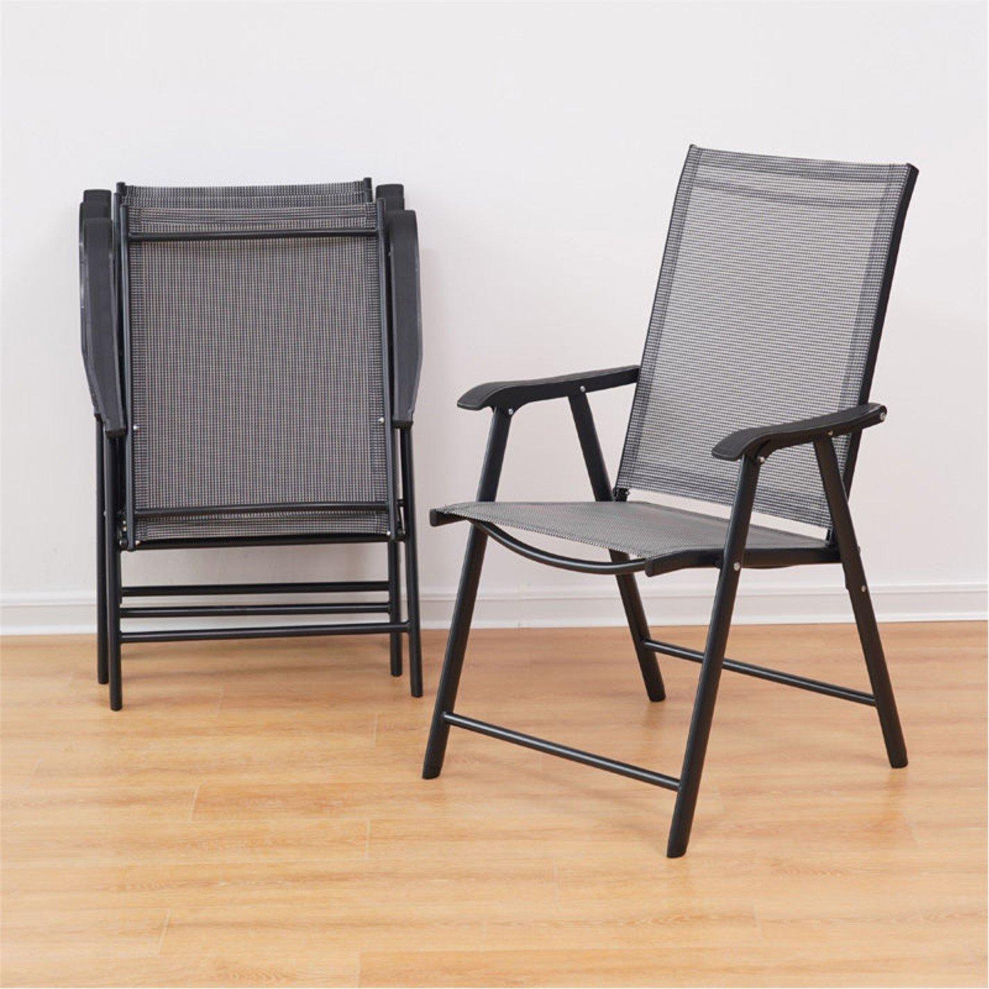 Black - Breeins - Square Glass Table with 2 Folding Chairs - 5