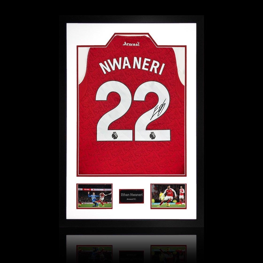 The Fan Cave  Ethan Nwaneri Signed Arsenal 25/26 Shirt Frame - Red - 850mm x 60