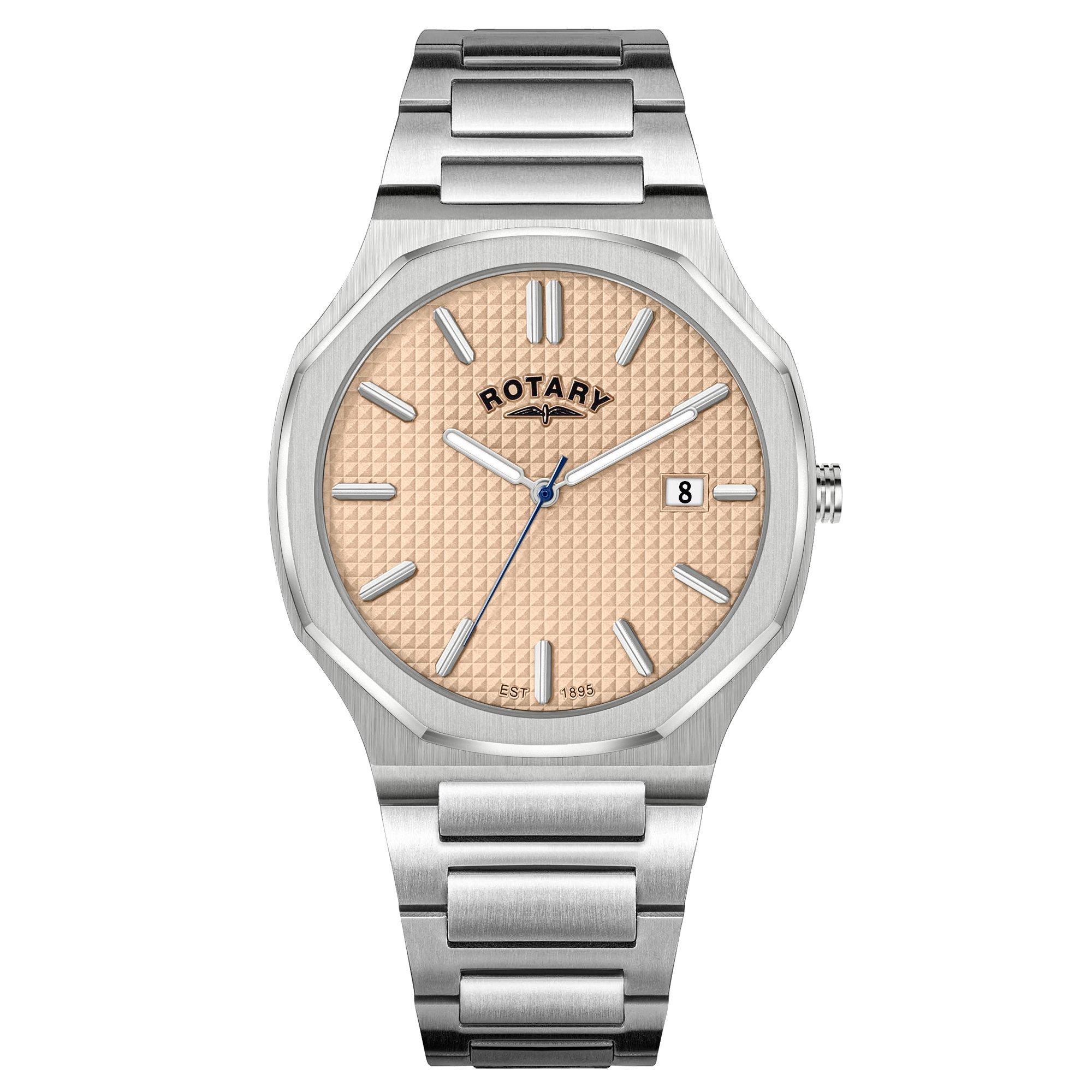 Silver - Rotary - Mens Heritage Octagonal SS Bracelet Watch - 1