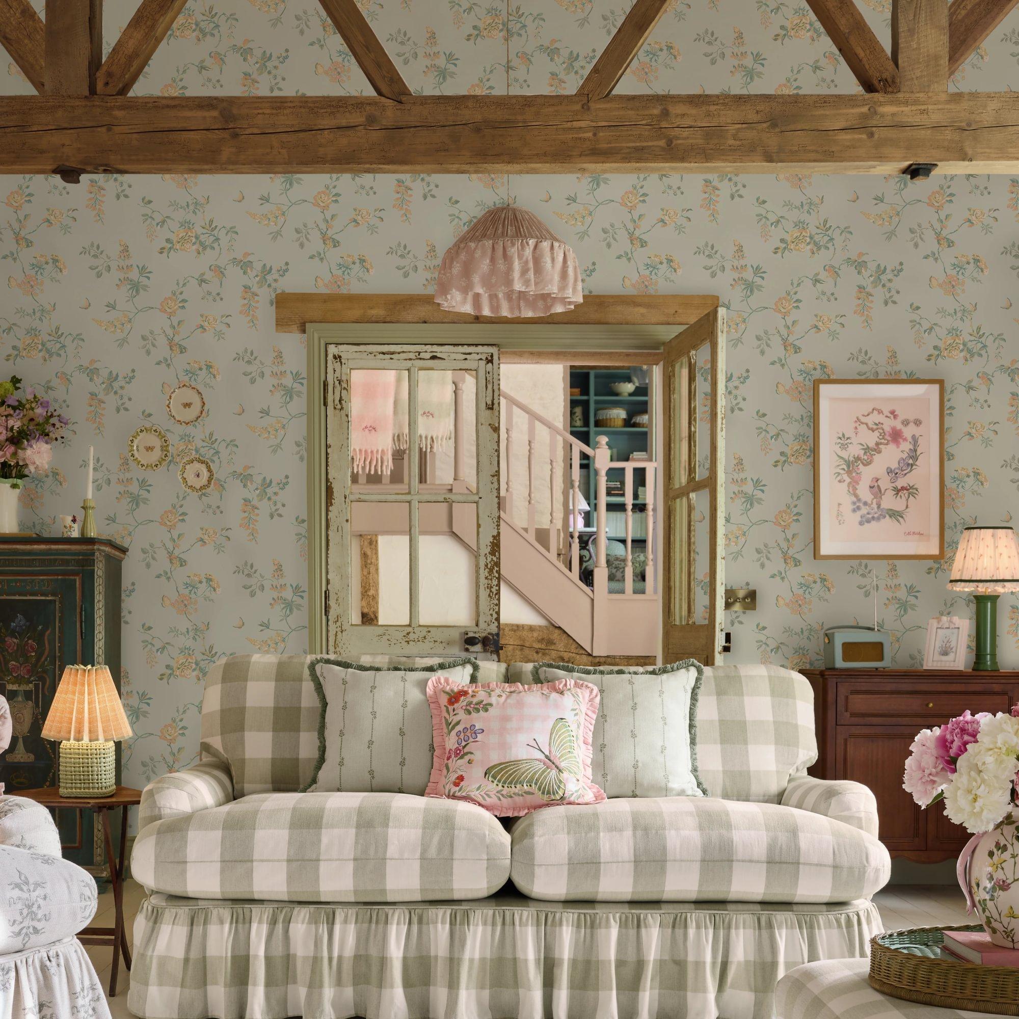 Sage - Cath Kidston - Birds and Roses Blue Wallpaper - 2