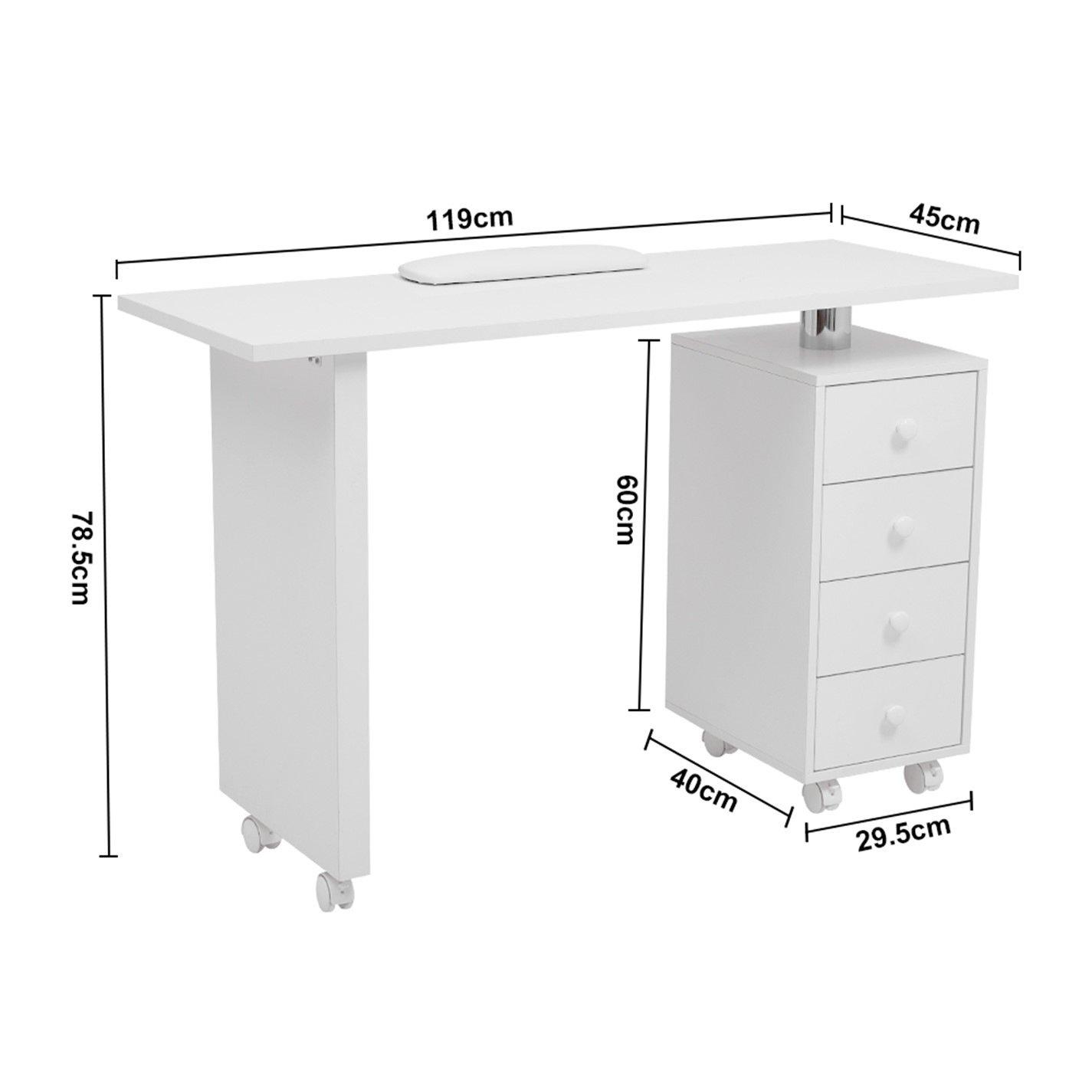 White - SHEONLY - 4 Drawers Nail Table Beauty Salon Desk on Wheels - 12