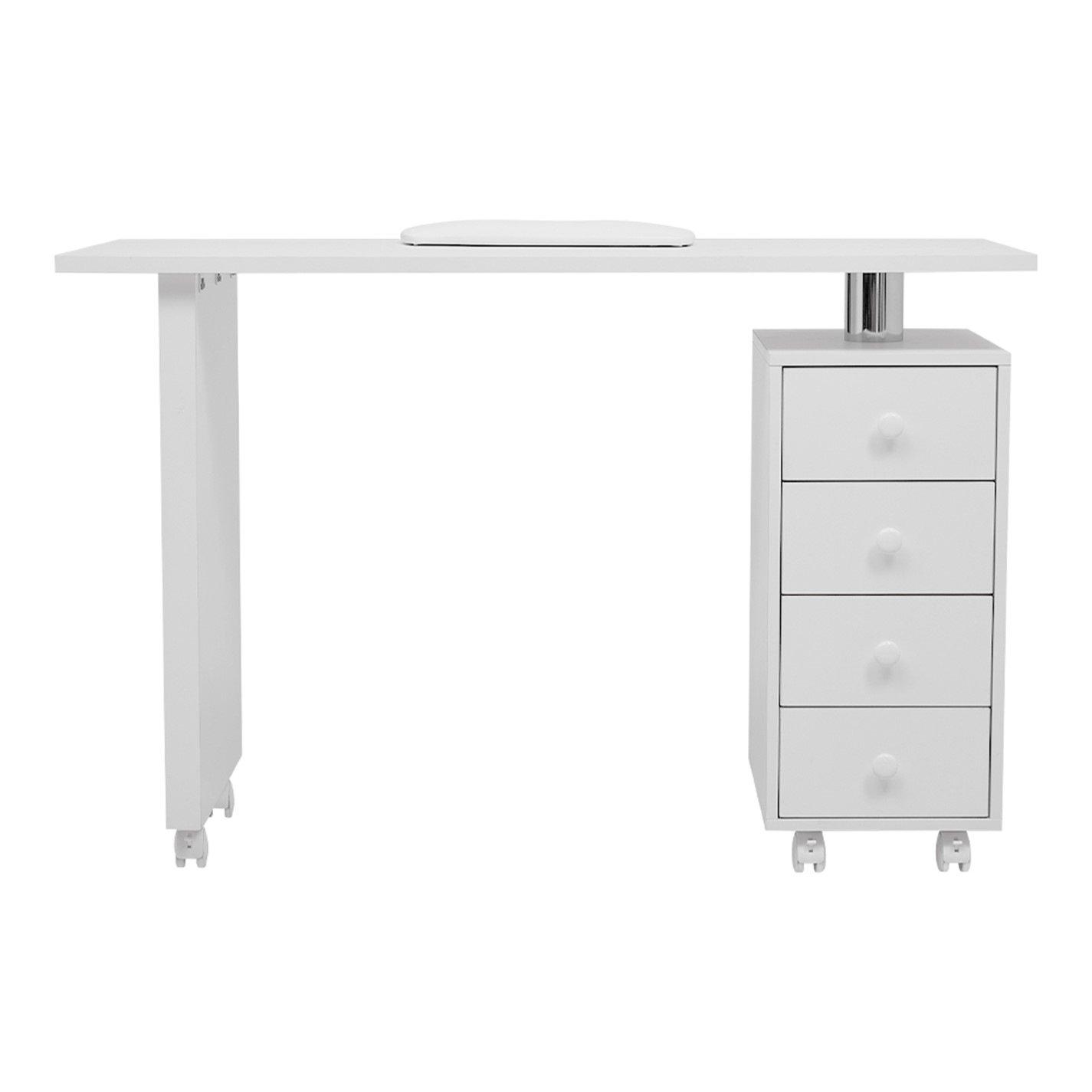 White - SHEONLY - 4 Drawers Nail Table Beauty Salon Desk on Wheels - 3