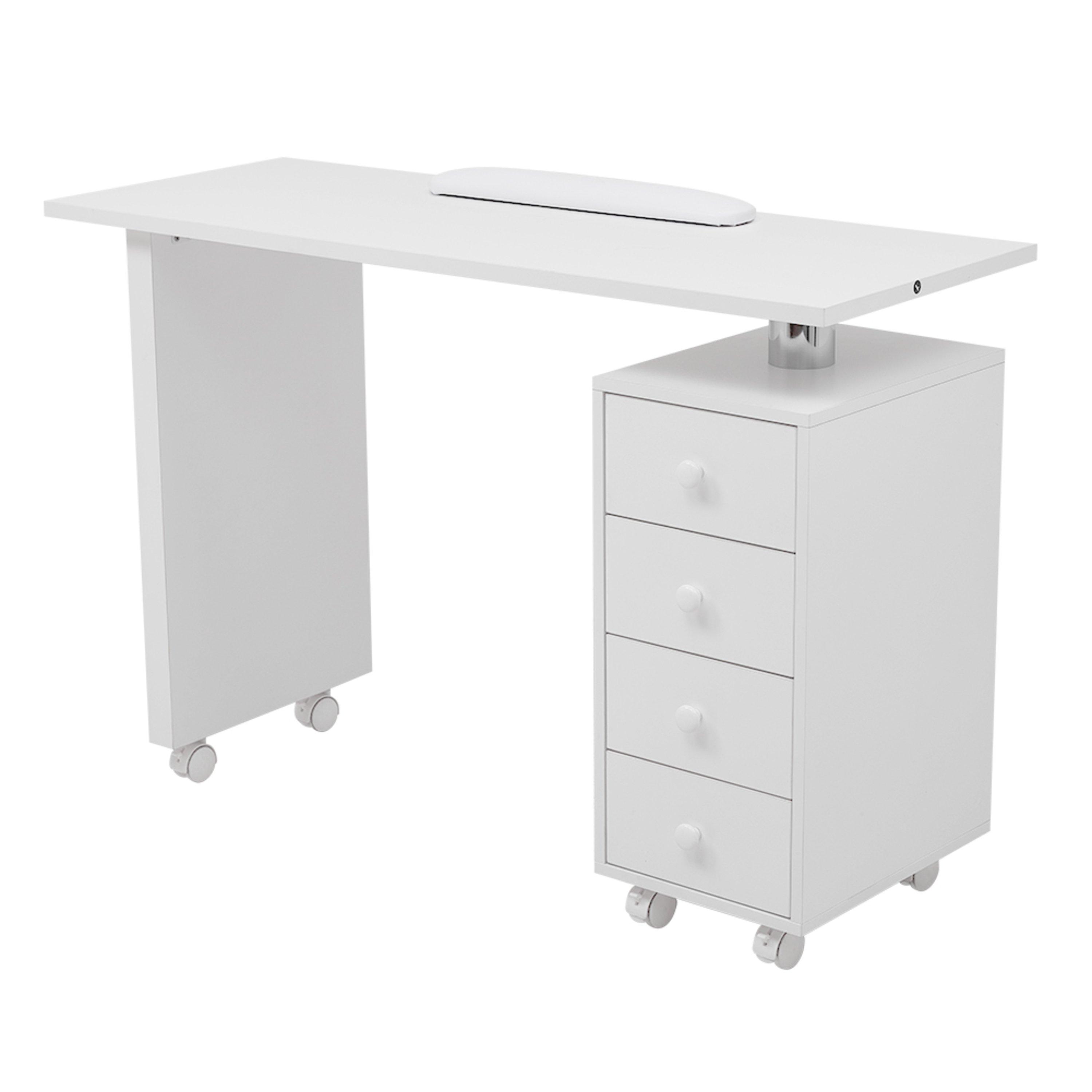 White - SHEONLY - 4 Drawers Nail Table Beauty Salon Desk on Wheels - 4