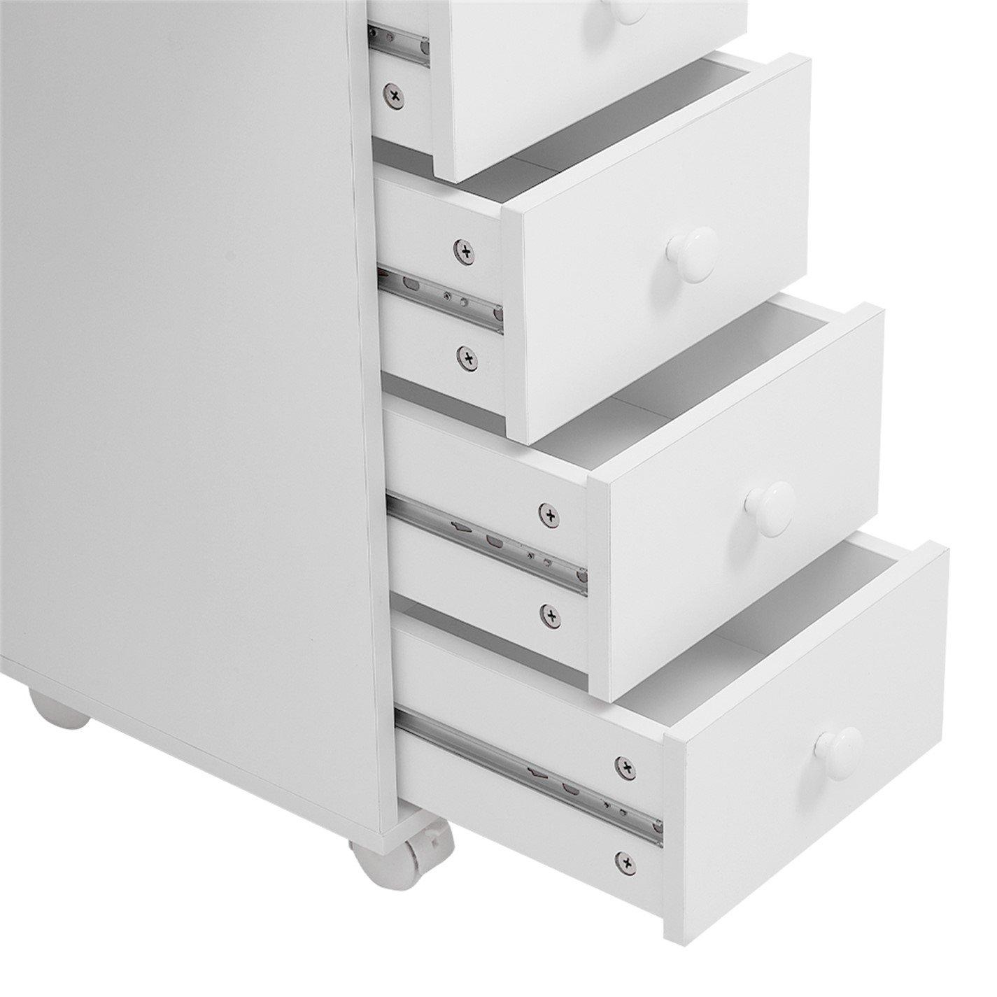 White - SHEONLY - 4 Drawers Nail Table Beauty Salon Desk on Wheels - 7