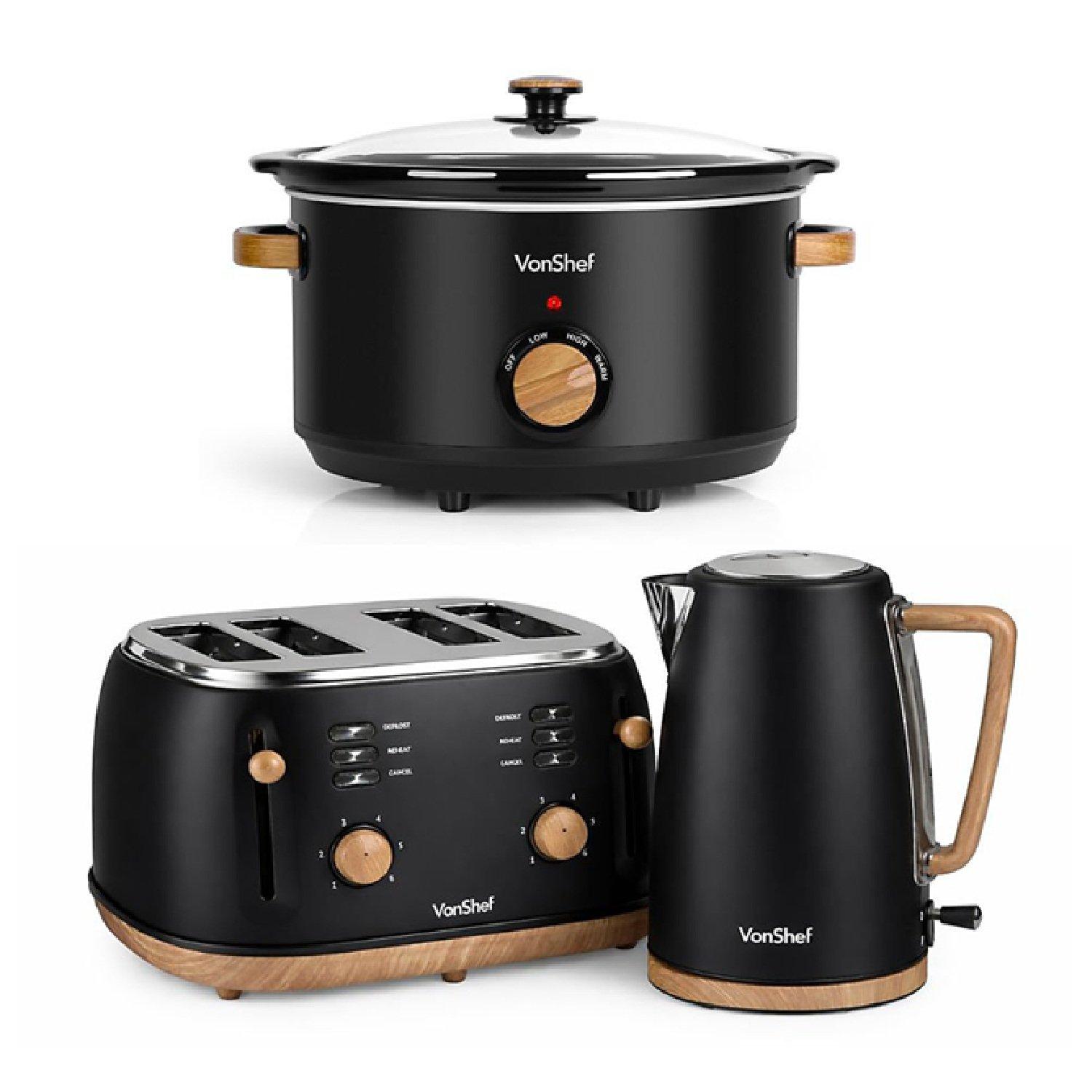 Black - VonShef - Fika Black 3.5L Slow Cooker Kettle & Toaster Set - 1
