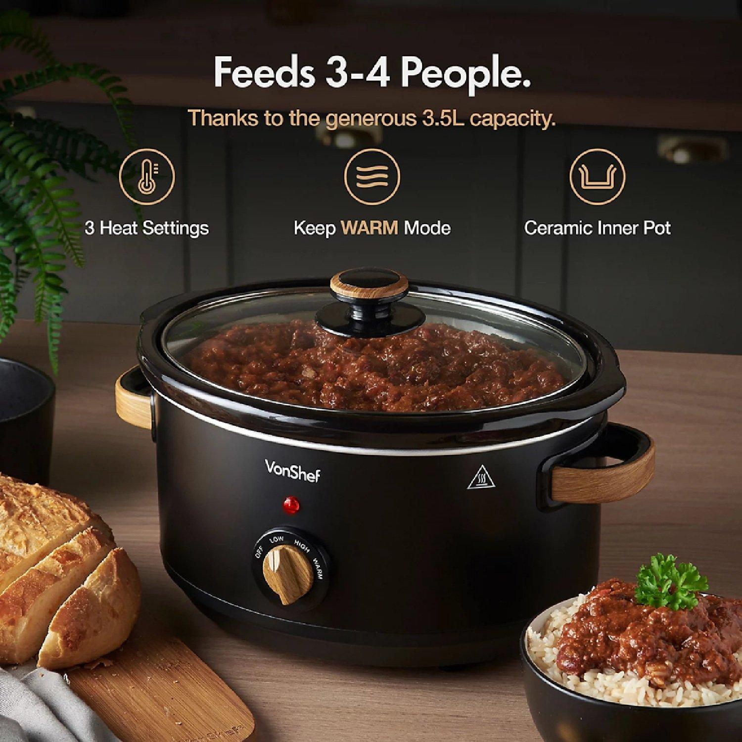 Black - VonShef - Fika Black 3.5L Slow Cooker Kettle & Toaster Set - 2