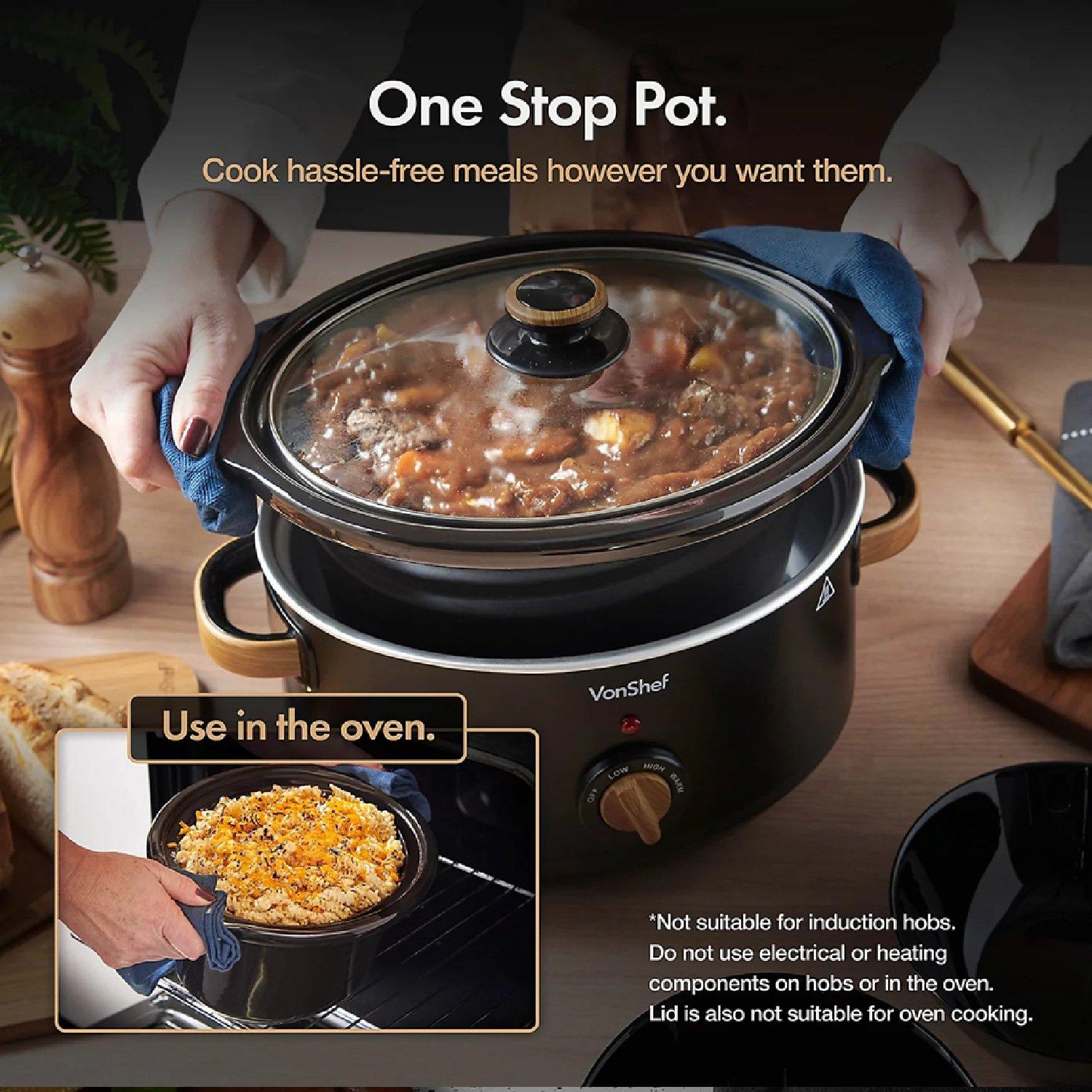 Black - VonShef - Fika Black 3.5L Slow Cooker Kettle & Toaster Set - 4