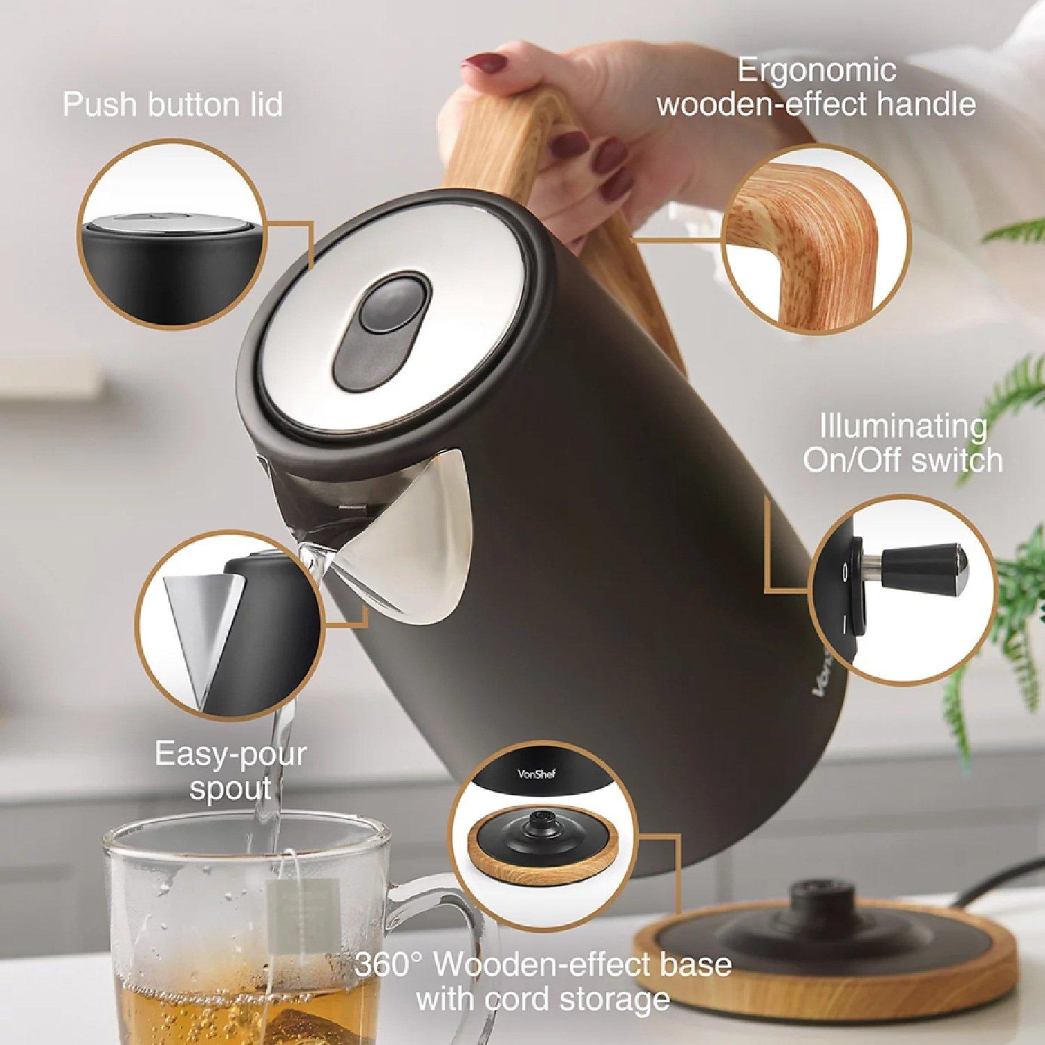 Black - VonShef - Fika Black 3.5L Slow Cooker Kettle & Toaster Set - 5