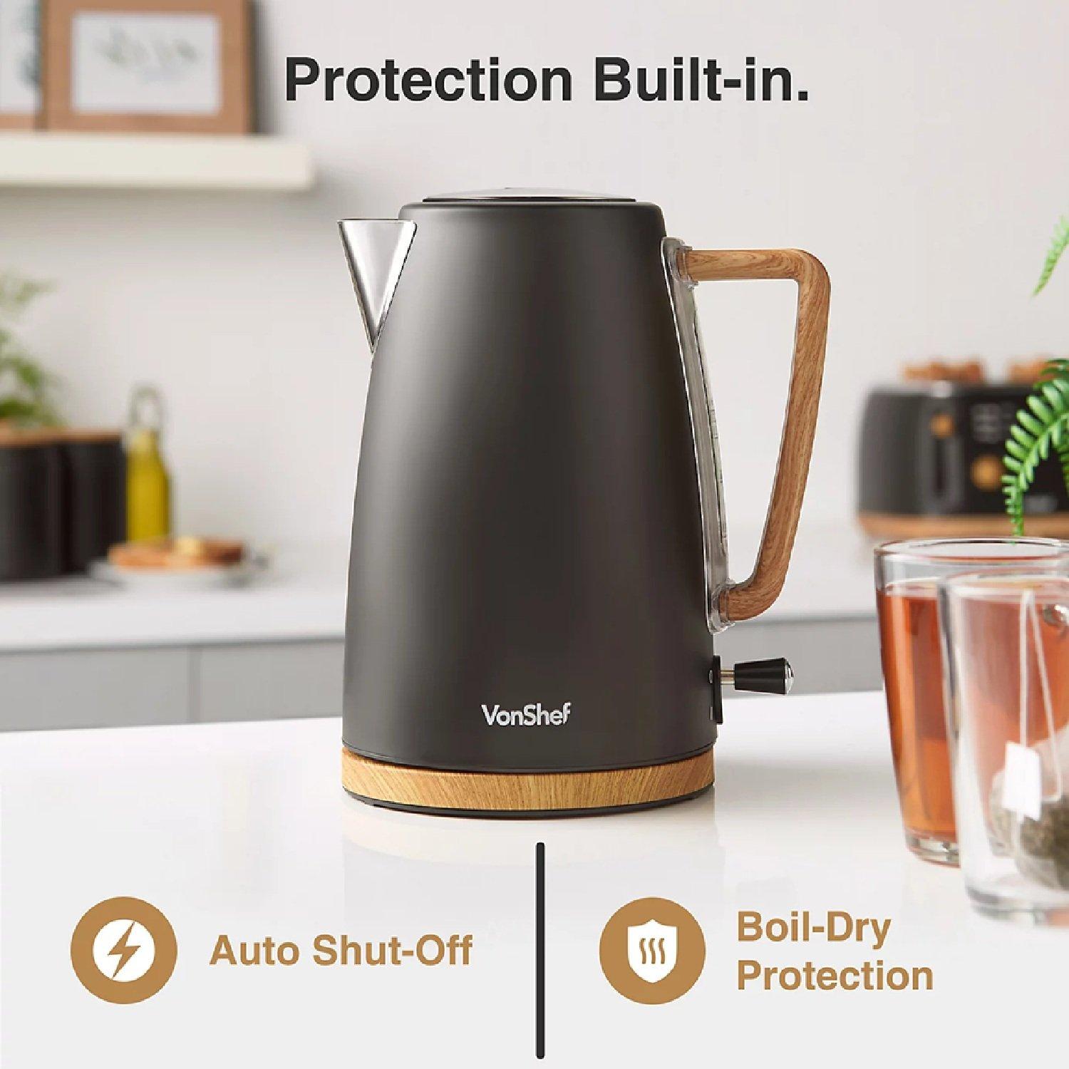 Black - VonShef - Fika Black 3.5L Slow Cooker Kettle & Toaster Set - 6