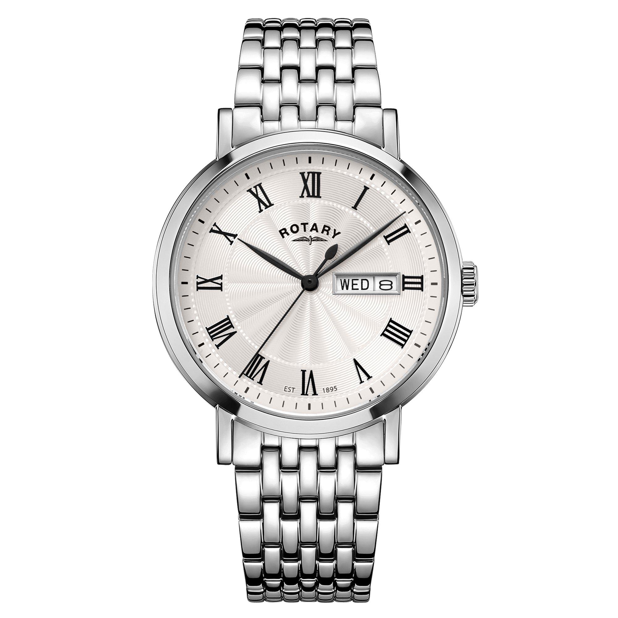 Silver - Rotary - Mens Heritage Roman Num SS Bracelet Watch - 1