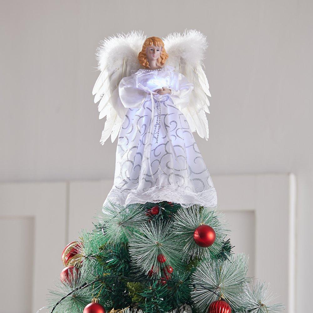 White - LIFE IDEAS - Angel Tree Topper with LED Lights - 2