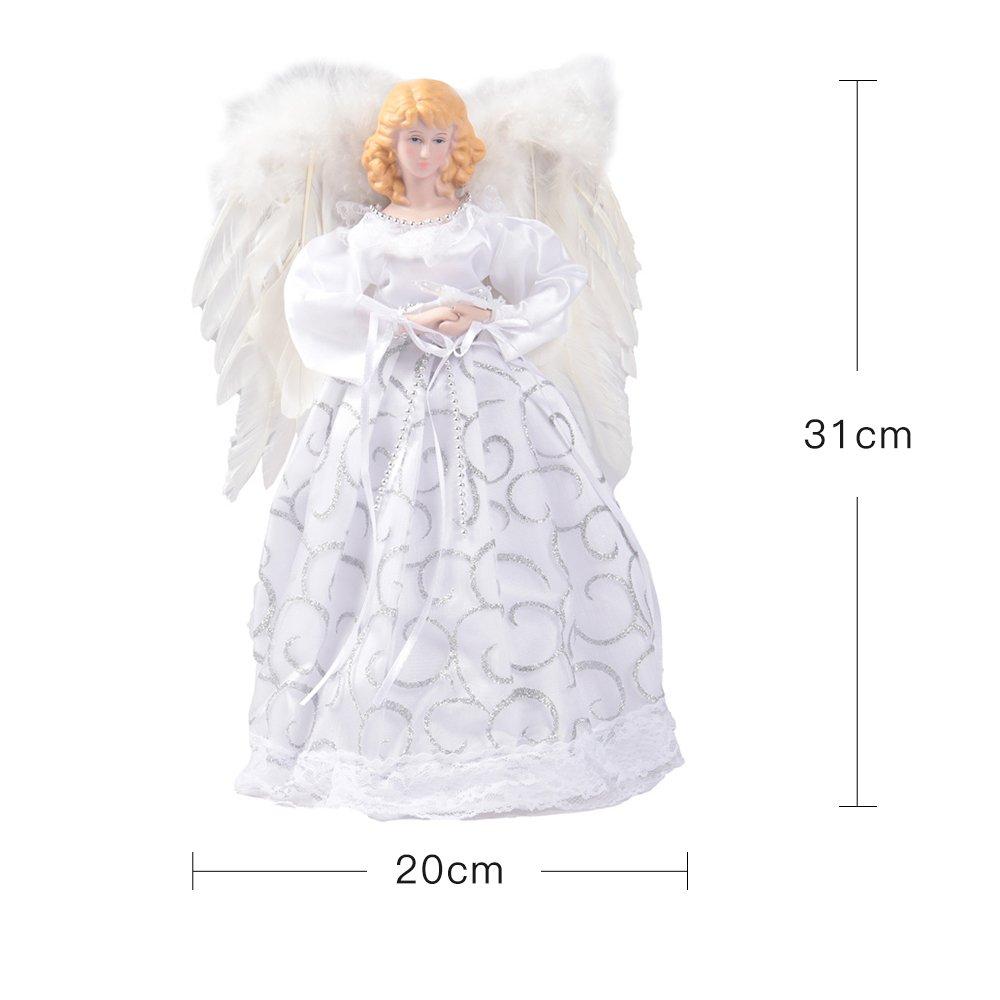 White - LIFE IDEAS - Angel Tree Topper with LED Lights - 7