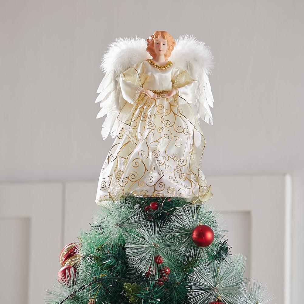 Yellow - LIFE IDEAS - Angel Tree Topper with LED Lights - 2