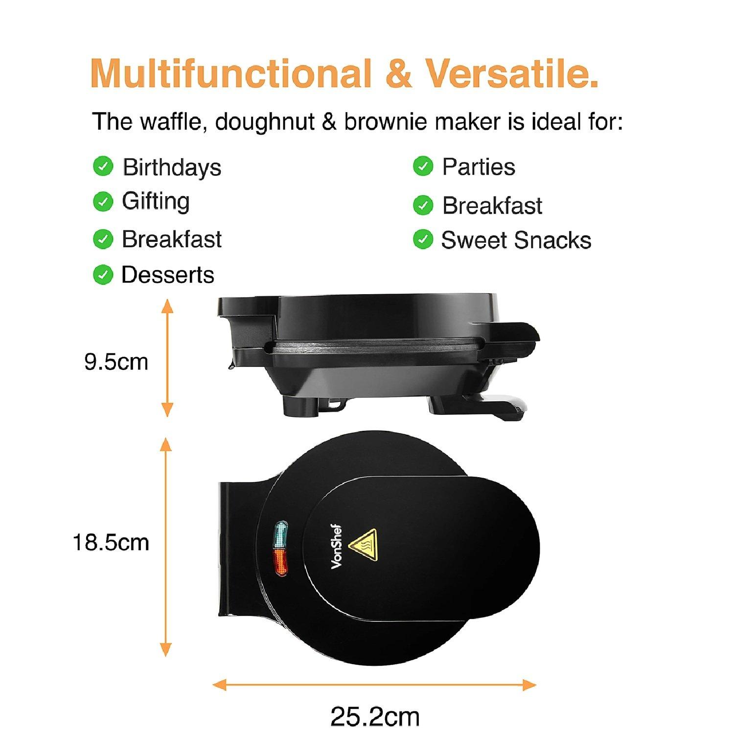Black - VonShef - Doughnut Brownie & Waffle Maker - 7