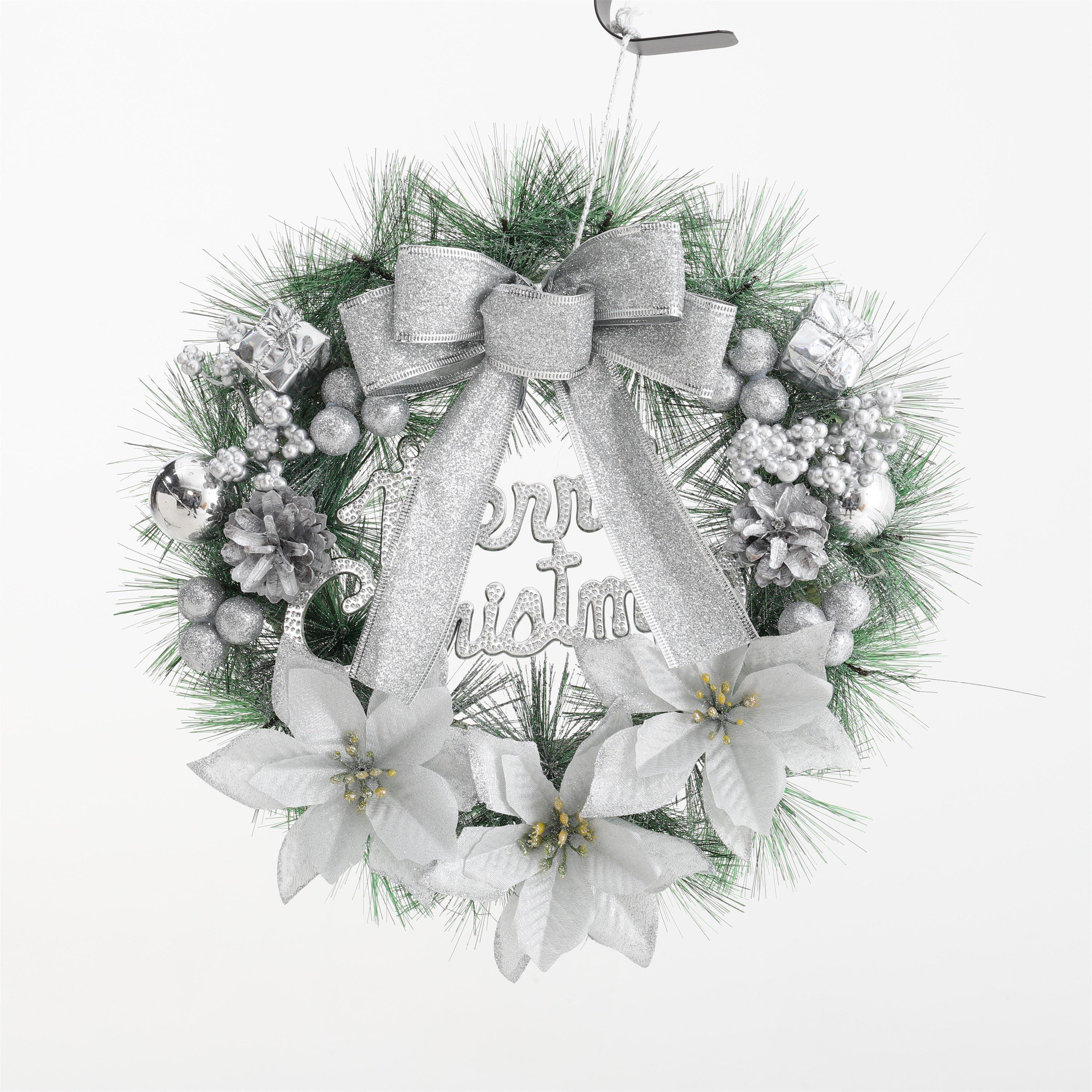 Silver - LIFE IDEAS - Elegant Christmas Wreath with Mixed Decorations - 1