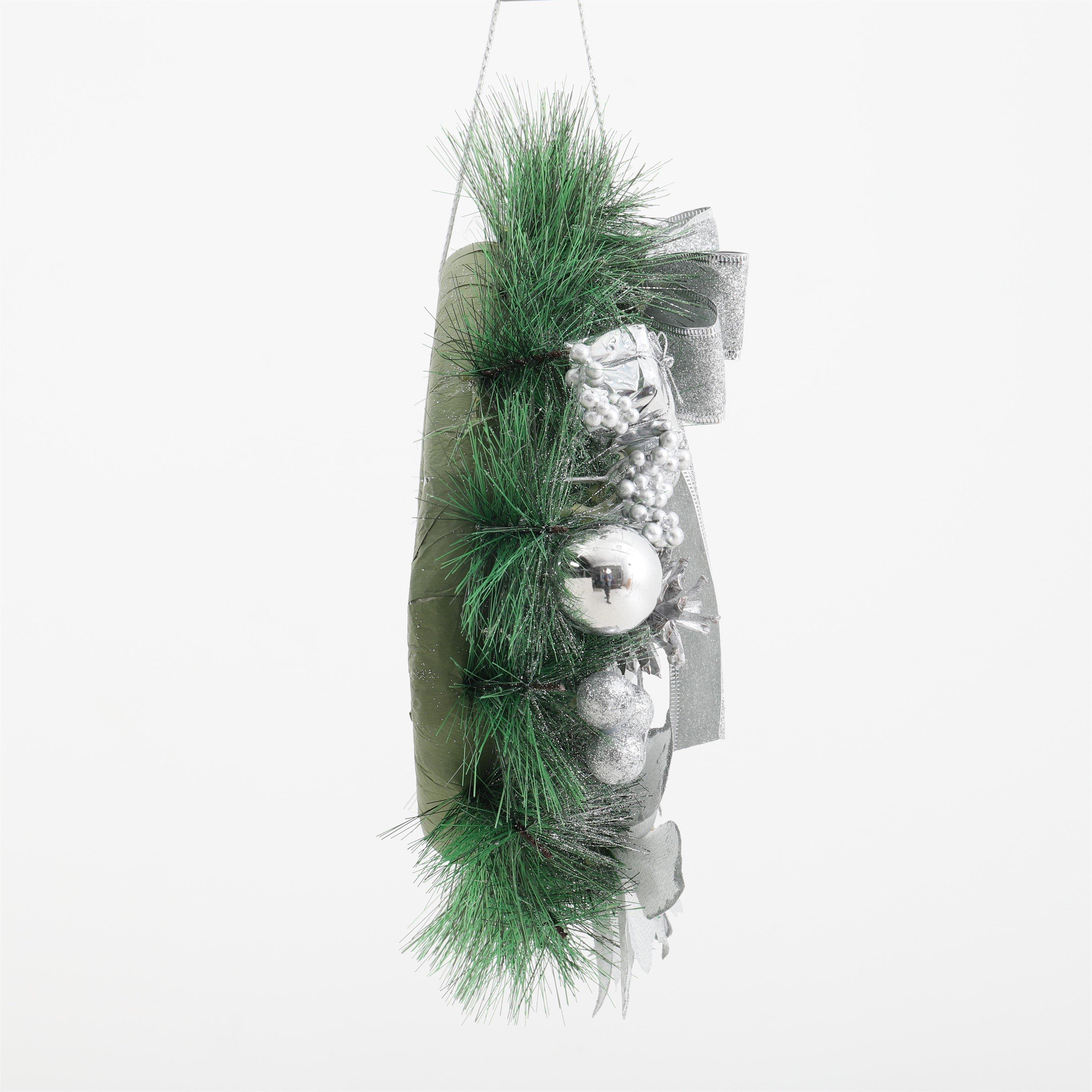 Silver - LIFE IDEAS - Elegant Christmas Wreath with Mixed Decorations - 2