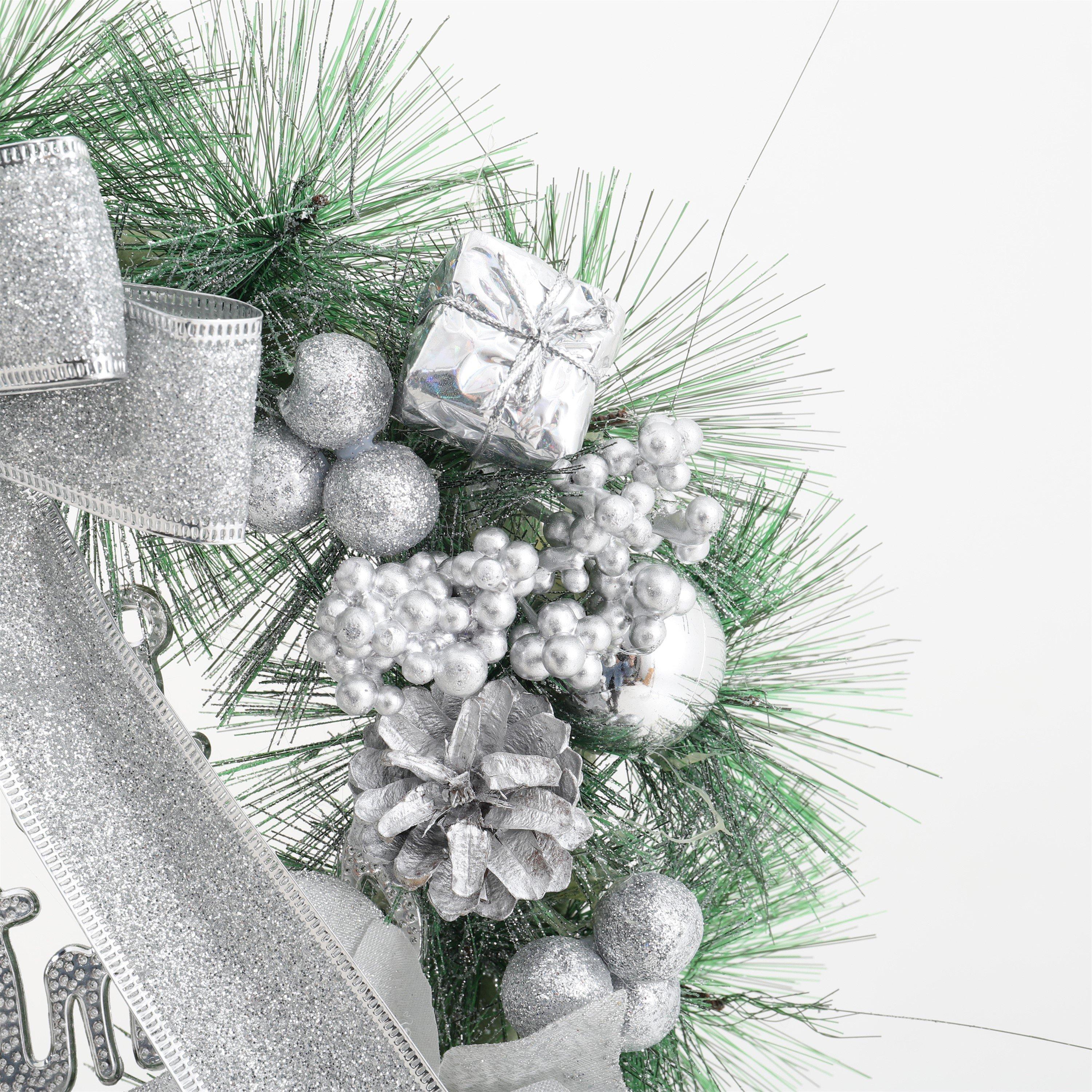 Silver - LIFE IDEAS - Elegant Christmas Wreath with Mixed Decorations - 4