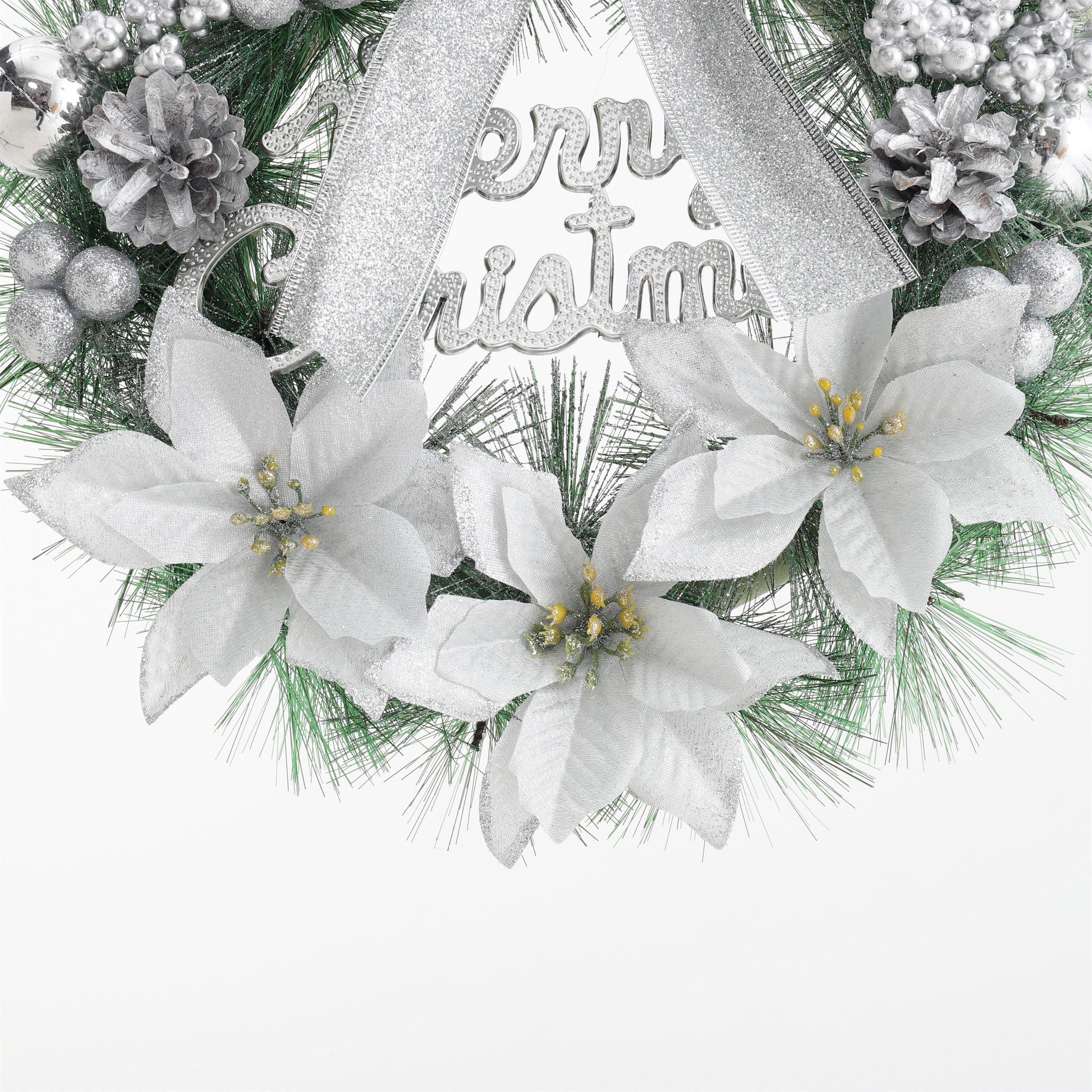 Silver - LIFE IDEAS - Elegant Christmas Wreath with Mixed Decorations - 5