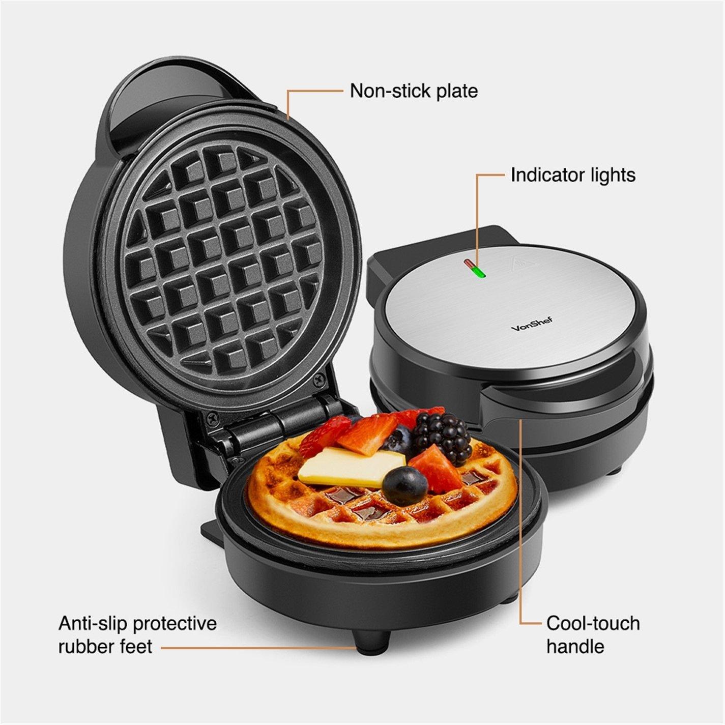 Black - VonShef - Mini Waffle Maker - 600w - 4