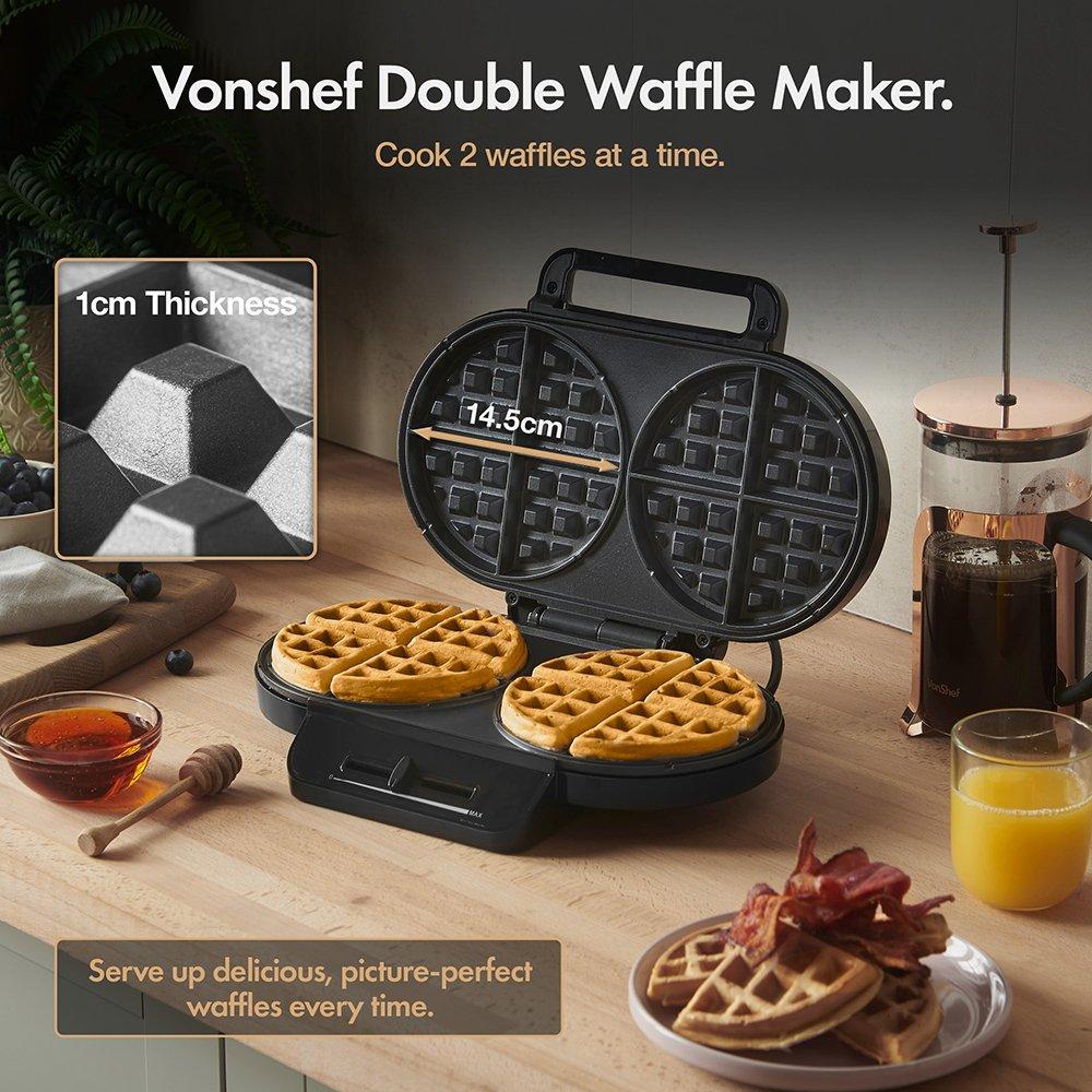 Black - VonShef - Dual Round Waffle Maker - 1