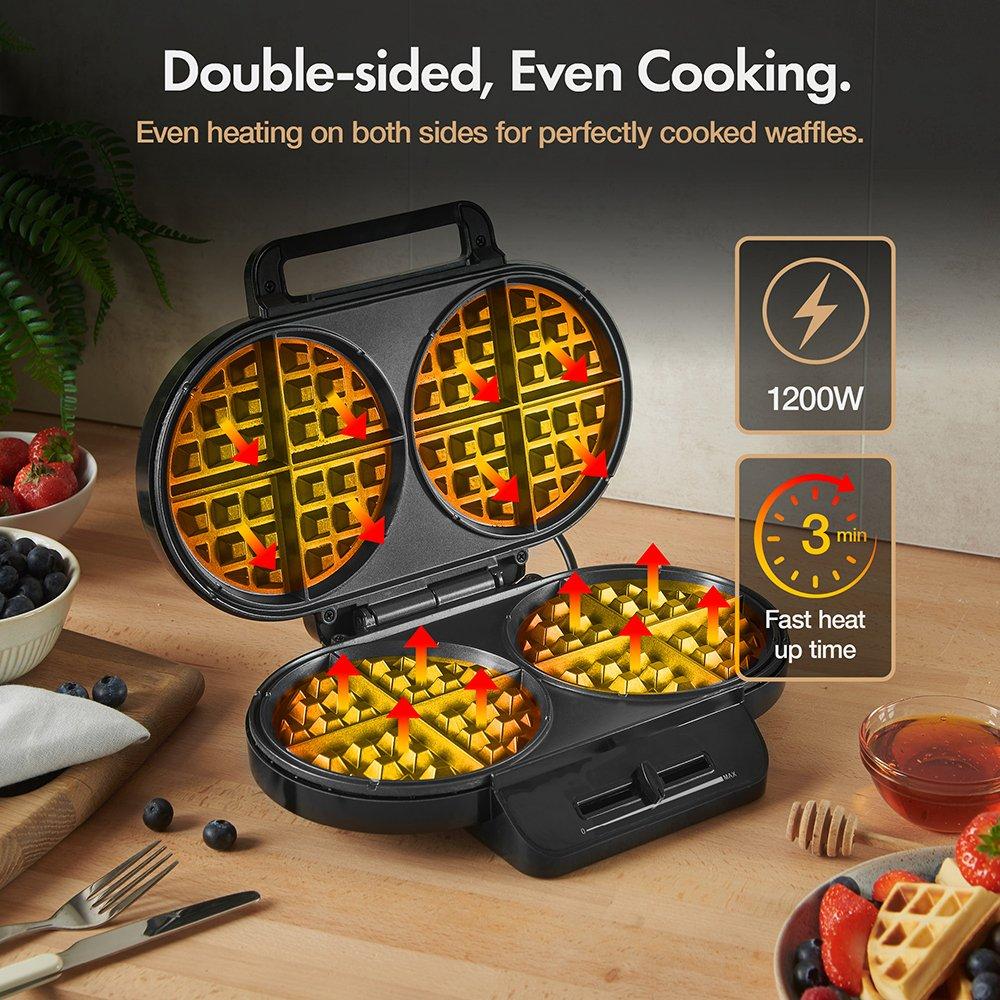 Black - VonShef - Dual Round Waffle Maker - 2